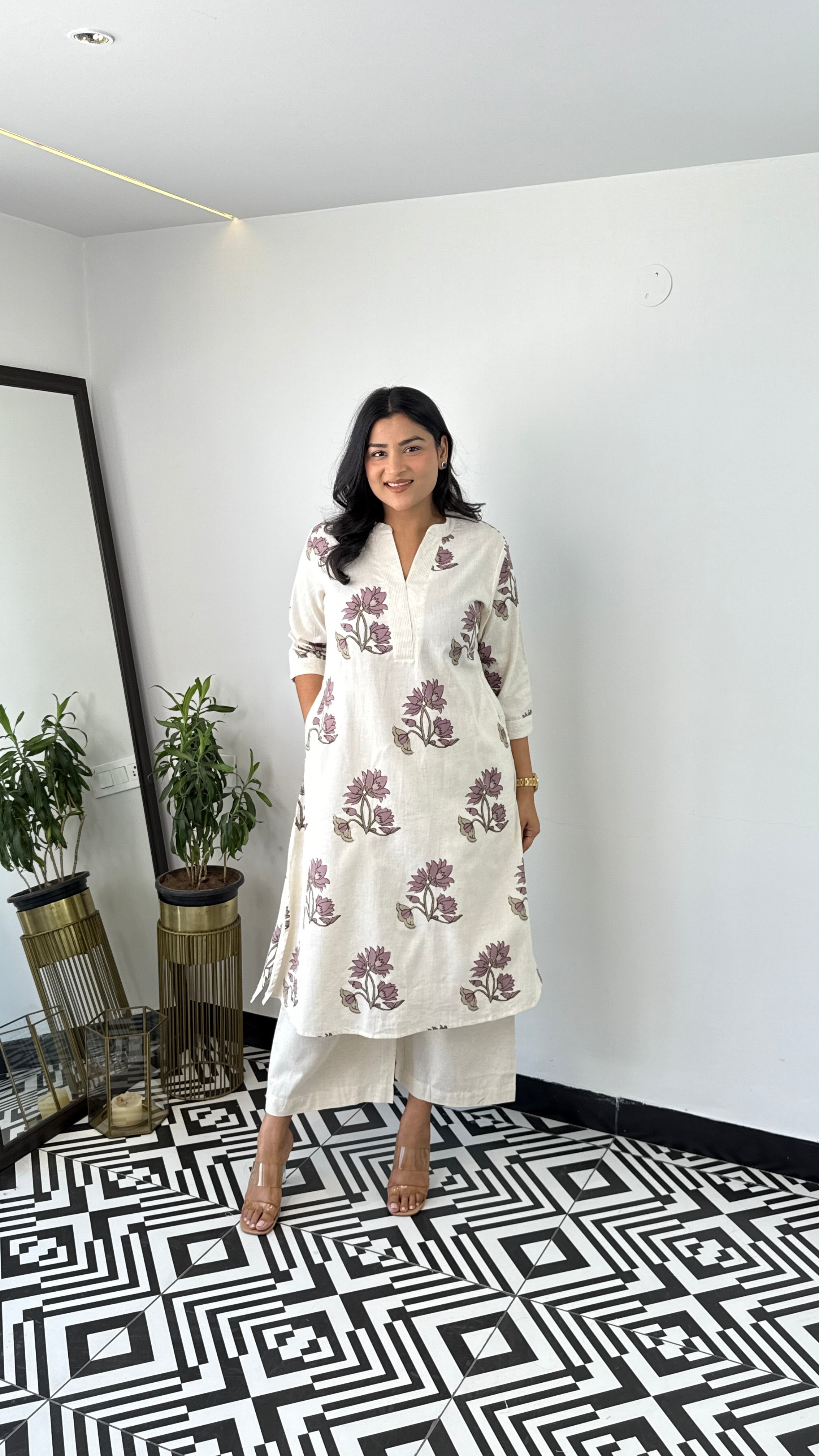 Lilac Floral Boota Kurta Pants