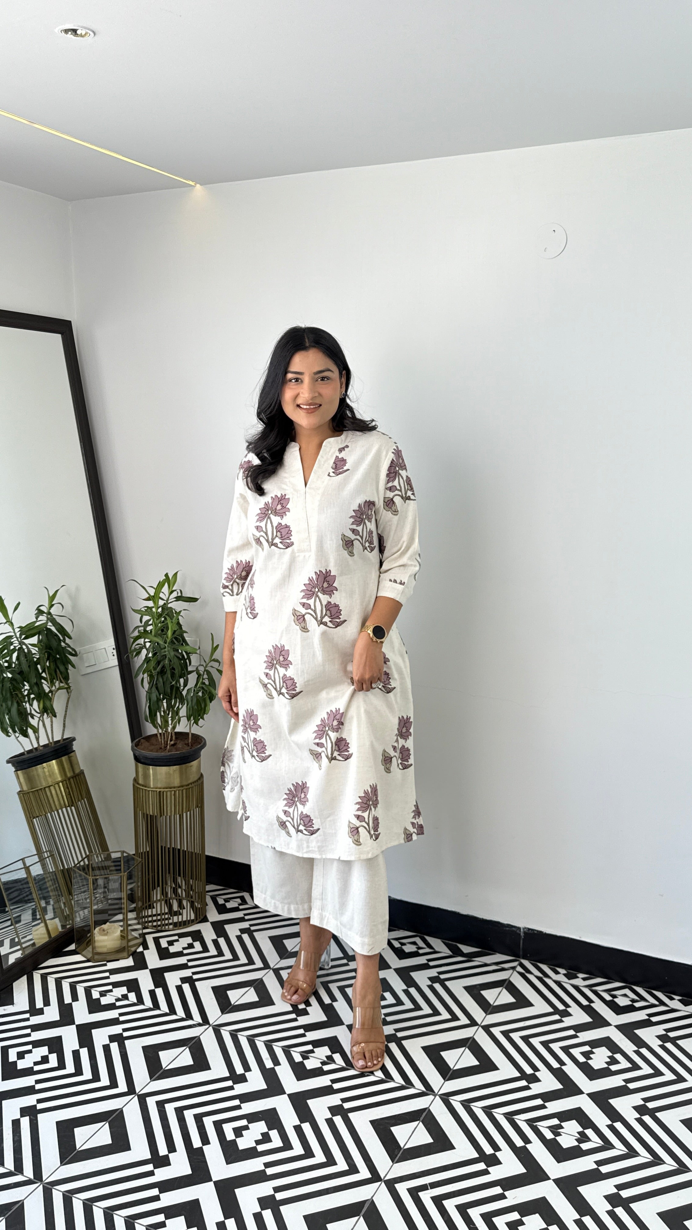 Lilac Floral Boota Kurta Pants