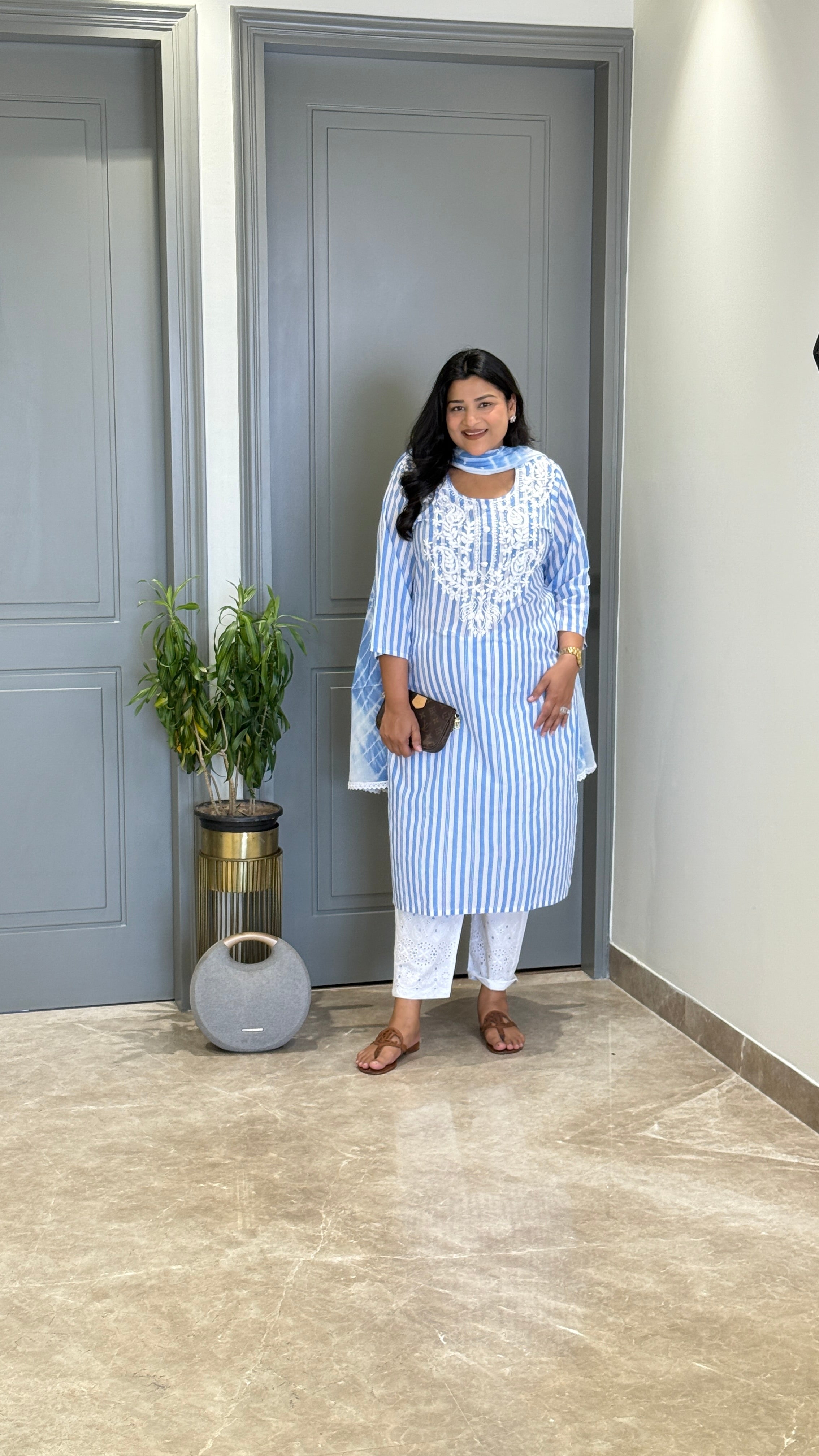 Blue Stripes Lucknavi Suit Set