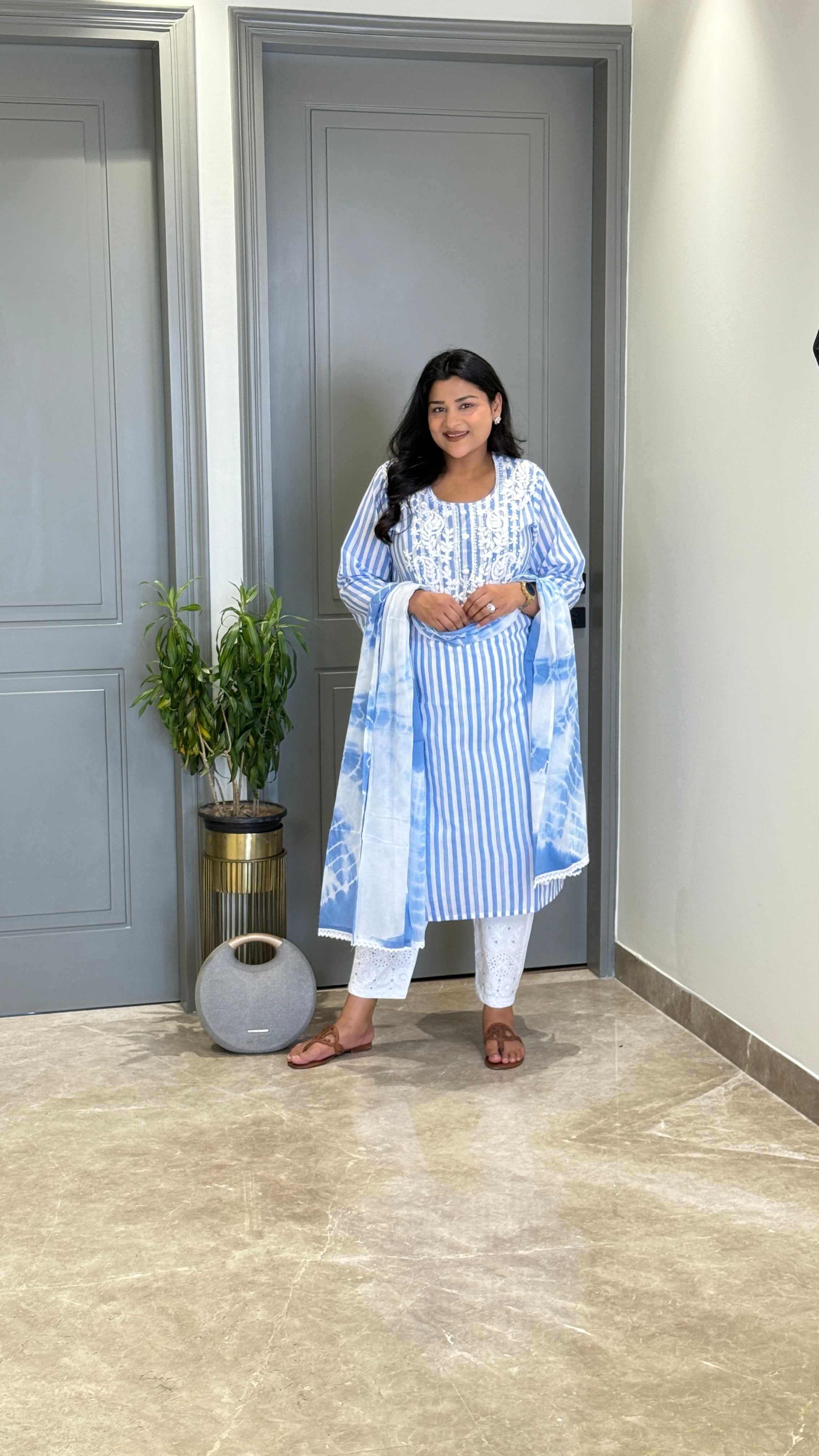 Blue Stripes Lucknavi Suit Set