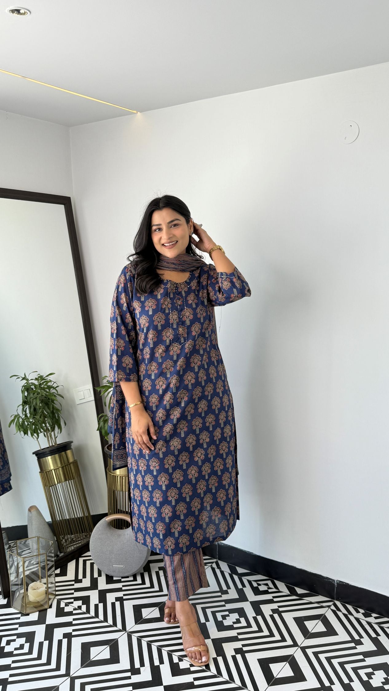 Jaipuri Dark Blue Suit Set