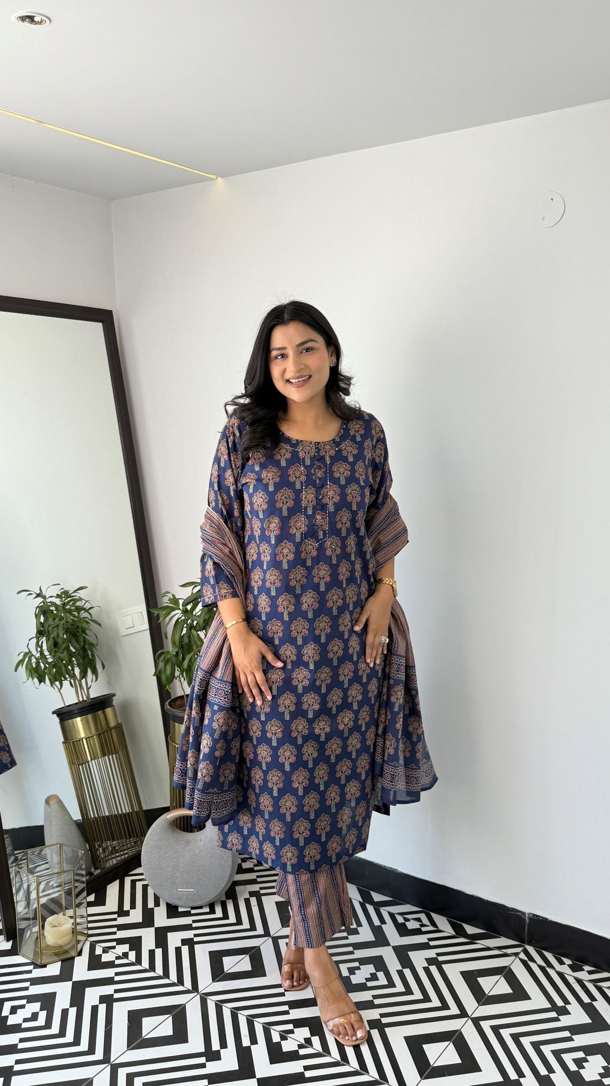 Jaipuri Dark Blue Suit Set