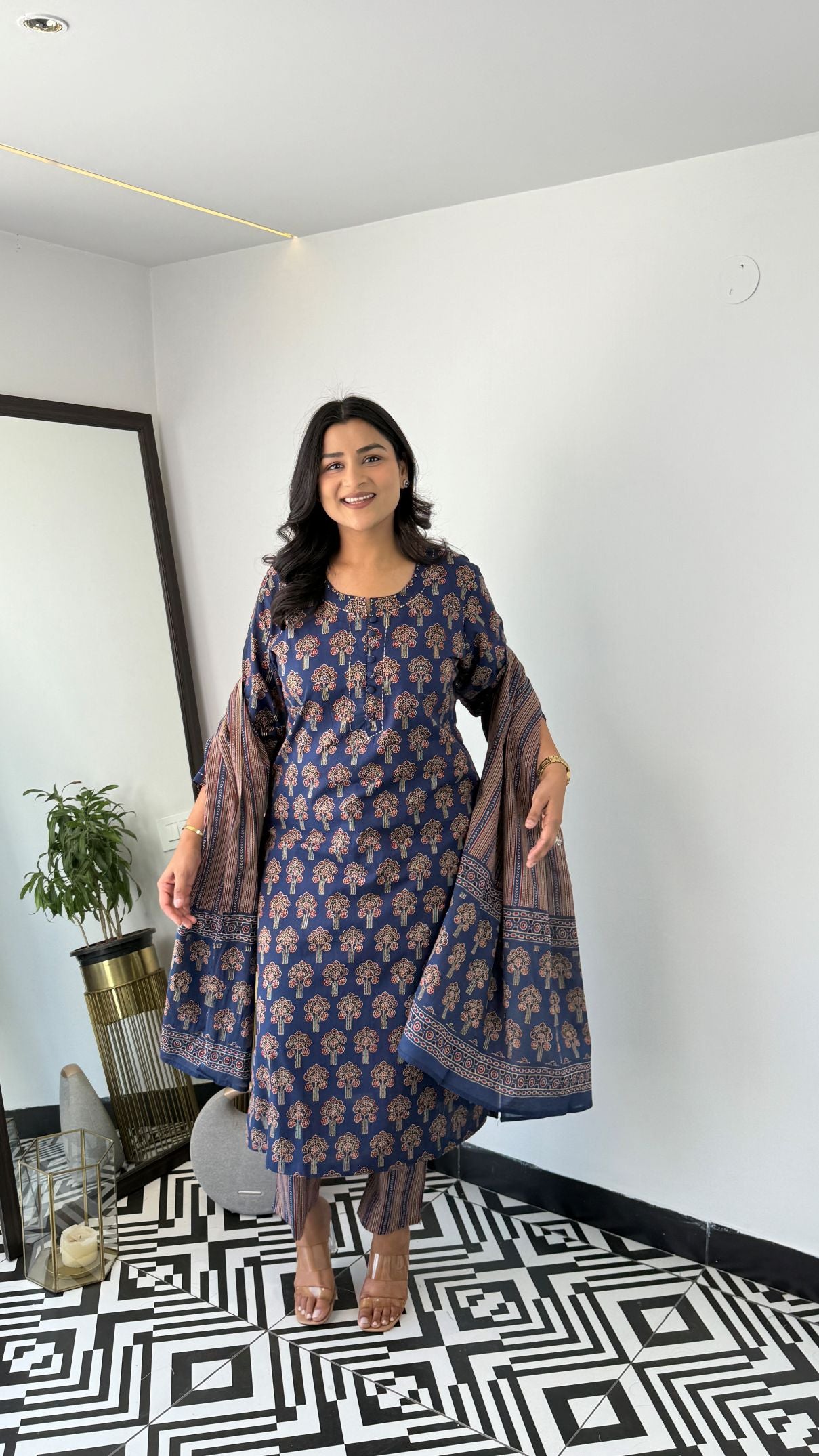 Jaipuri Dark Blue Suit Set