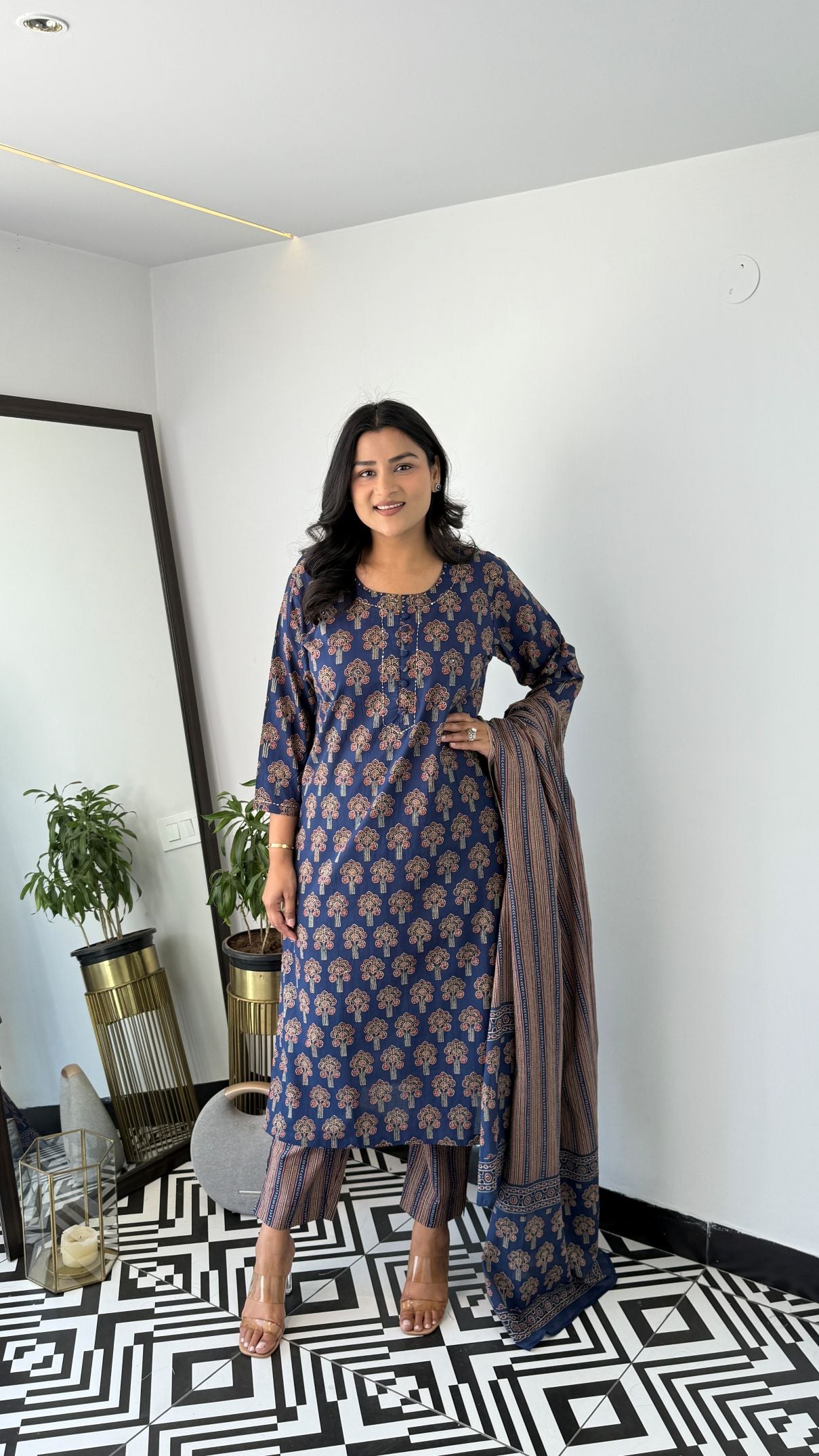 Jaipuri Dark Blue Suit Set