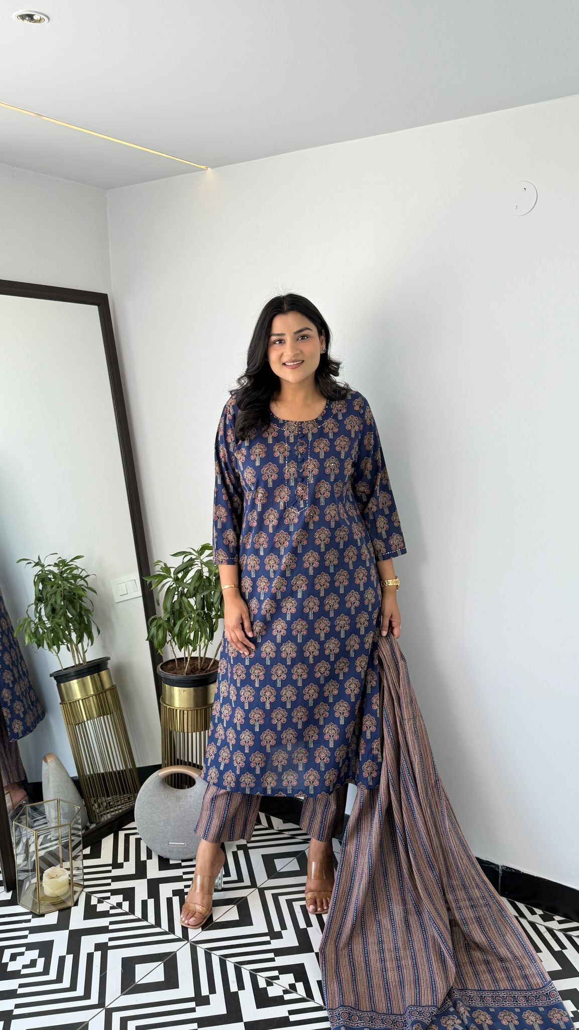 Jaipuri Dark Blue Suit Set