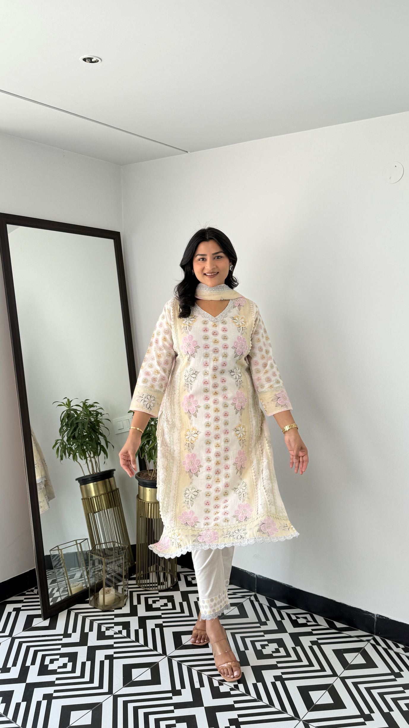 Multicolor Pure Linen Suit Set 