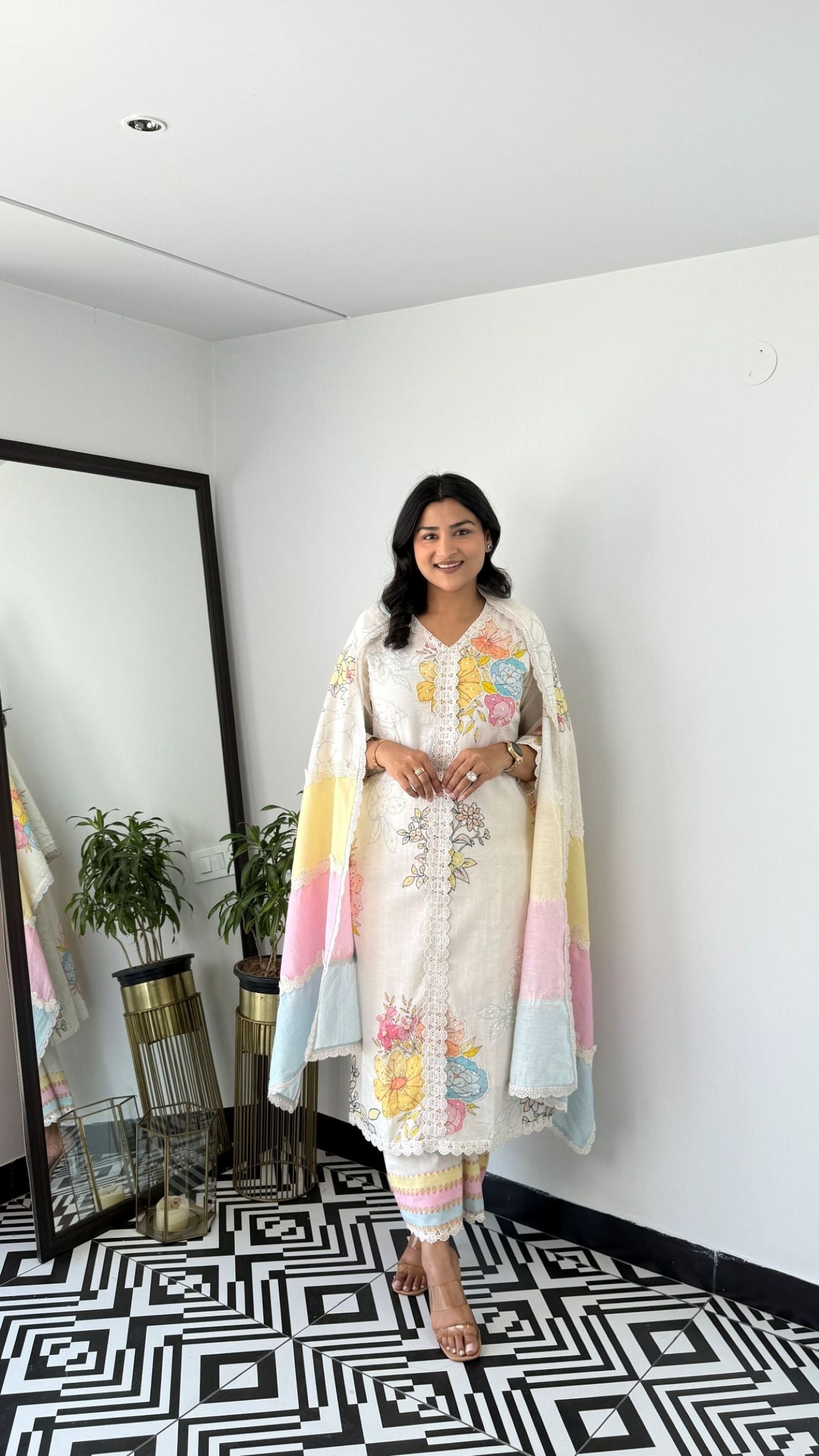 Multicolor Pure Linen Suit Set 
