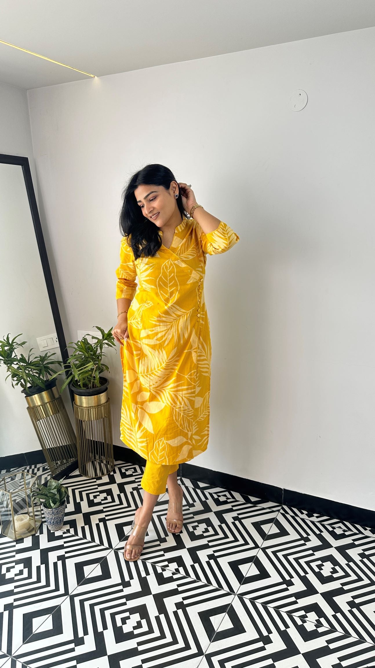 Mustard Leaf Angrakha Kurta Set