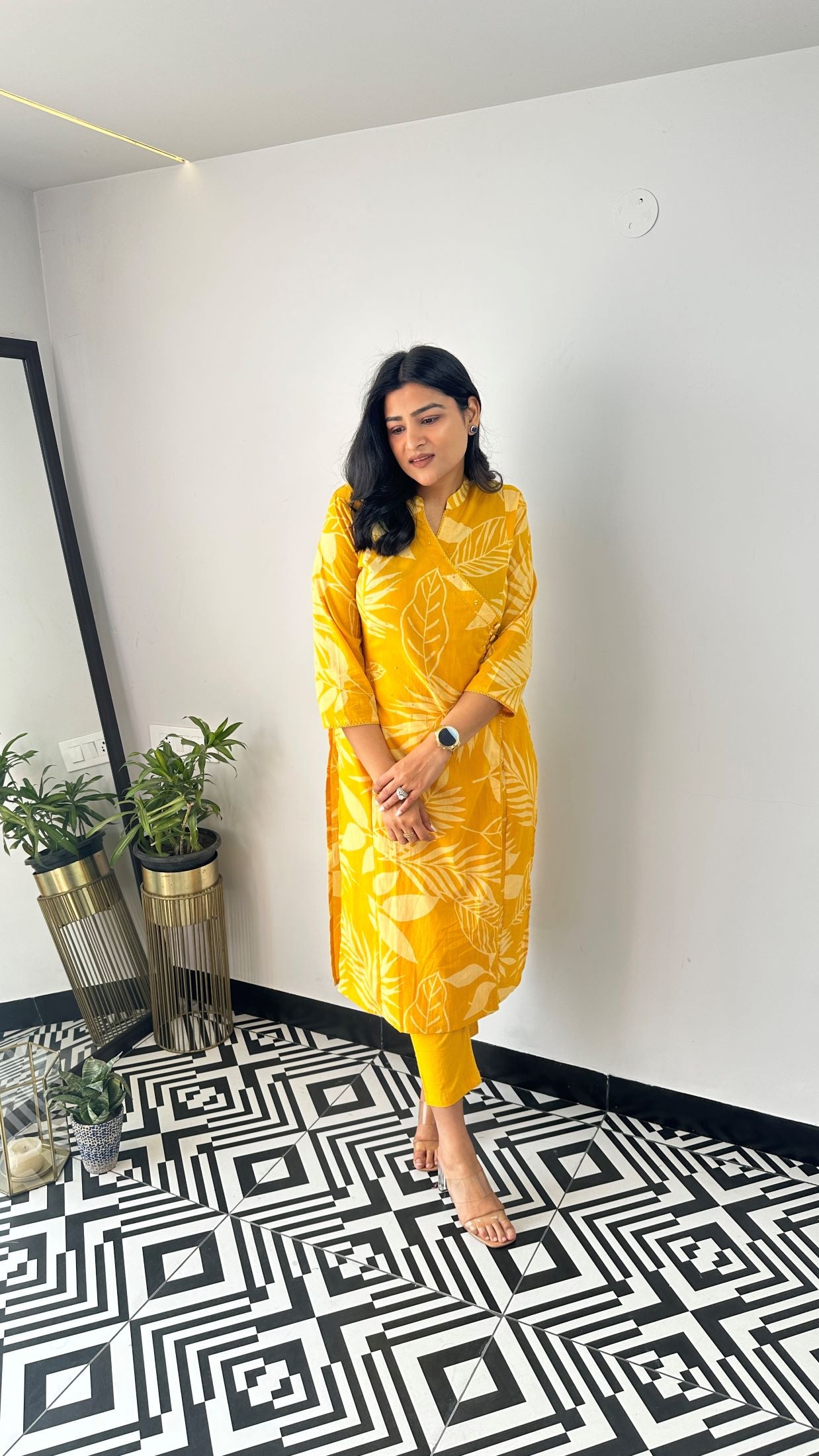 Mustard Leaf Angrakha Kurta Set