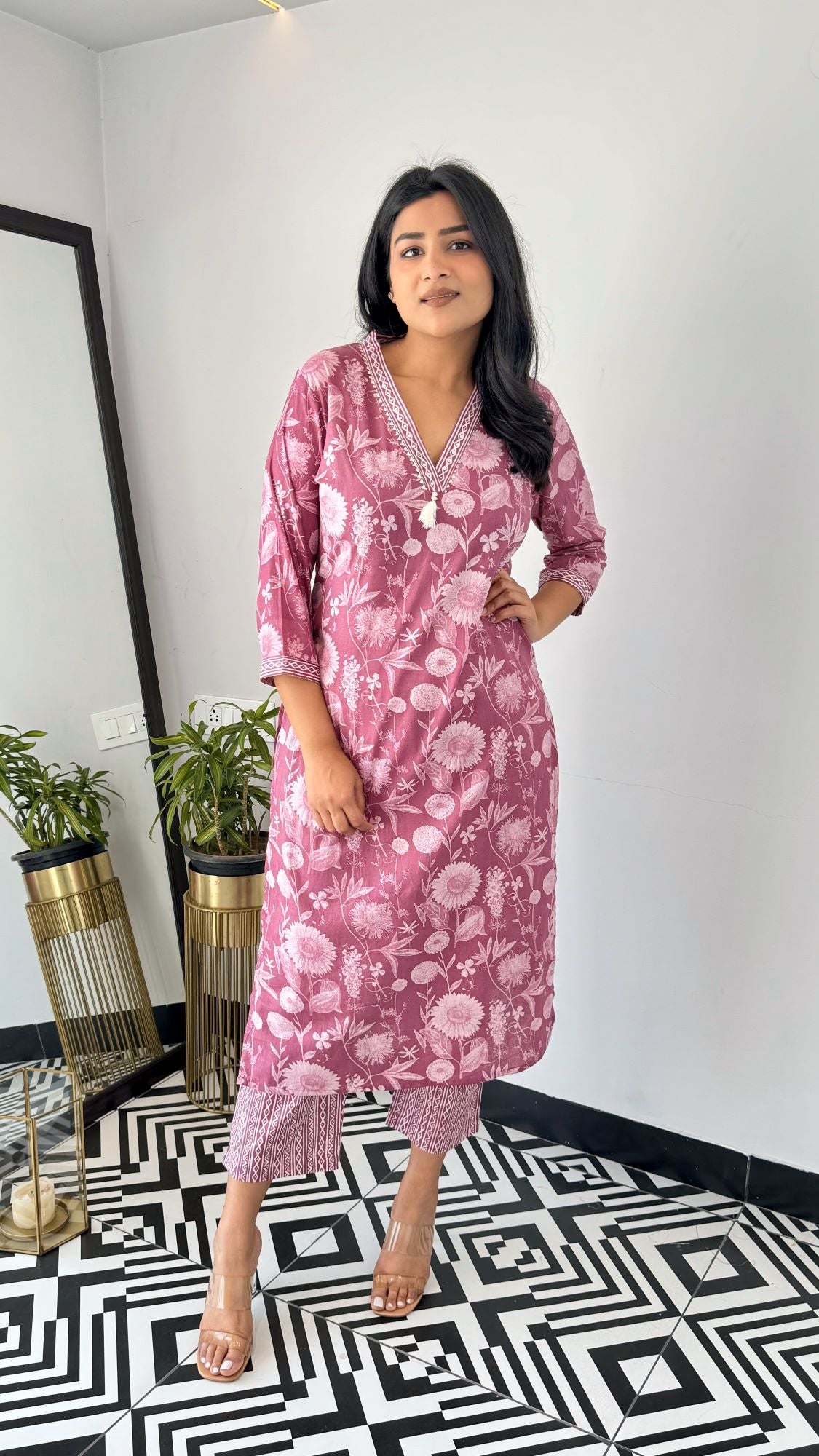 Soft Cotton Office Mauve Kurta Set