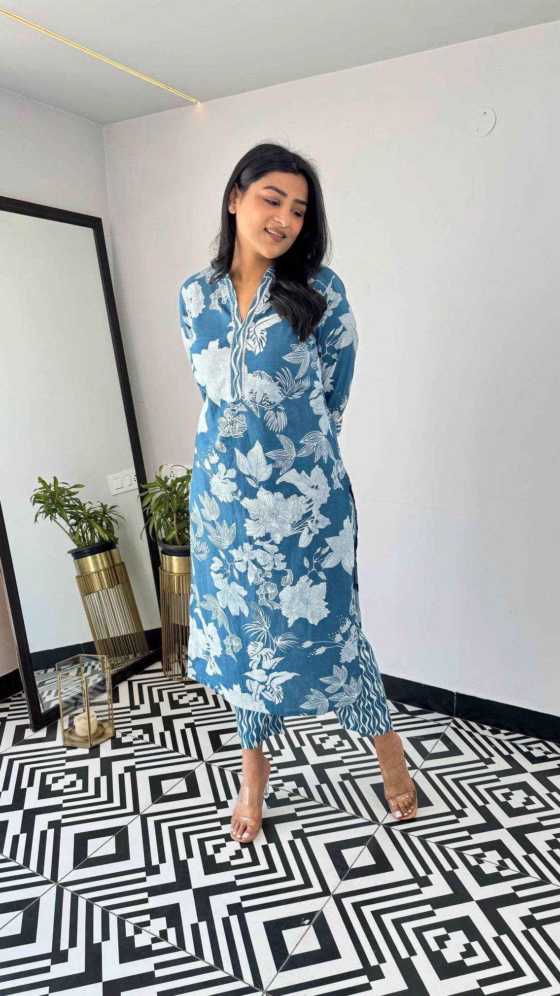 Soft Cotton Office Blue Kurta Set