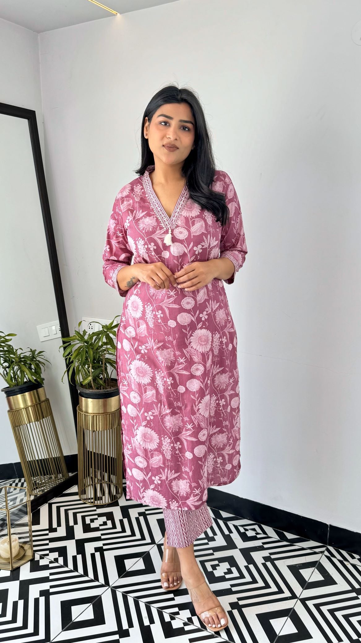 Soft Cotton Office Mauve Kurta Set