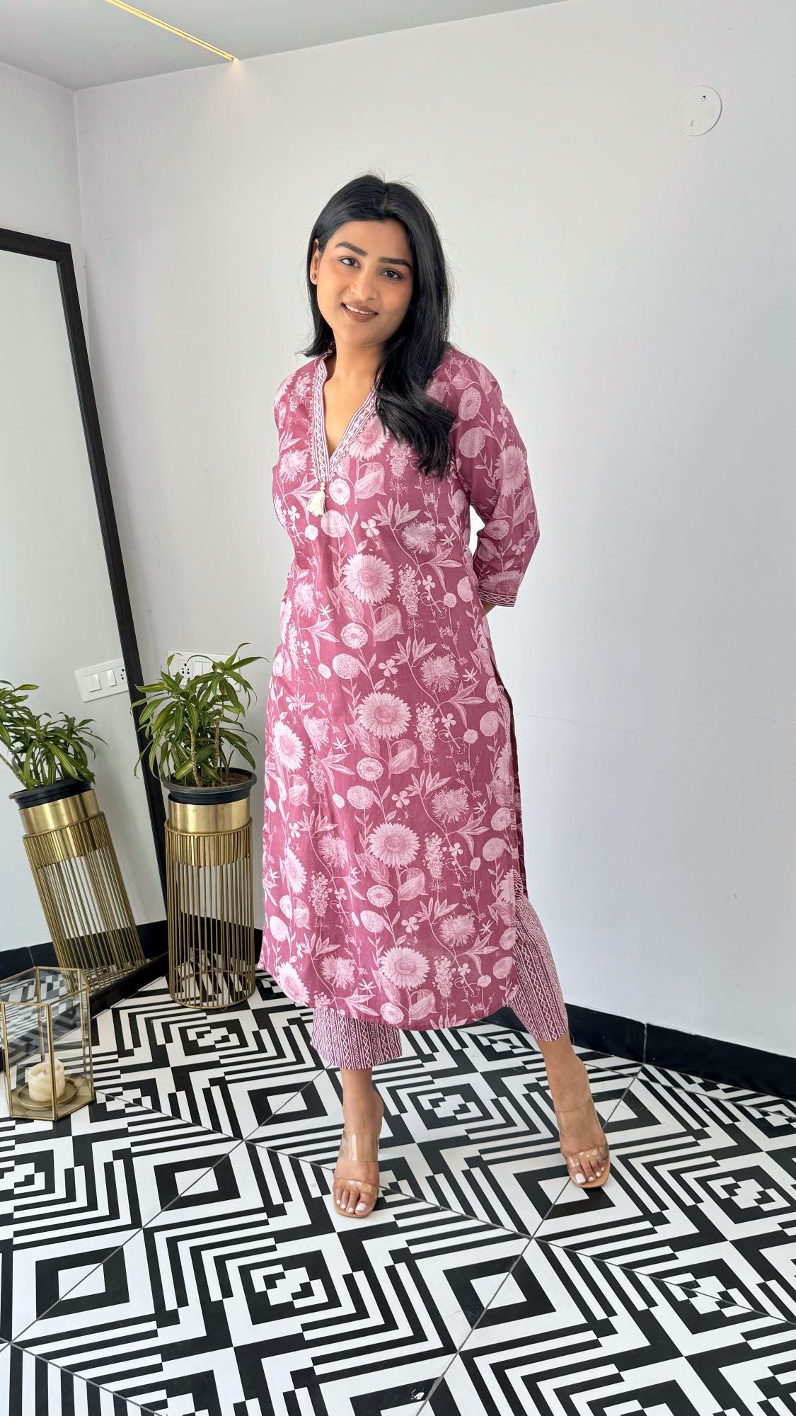 Soft Cotton Office Mauve Kurta Set