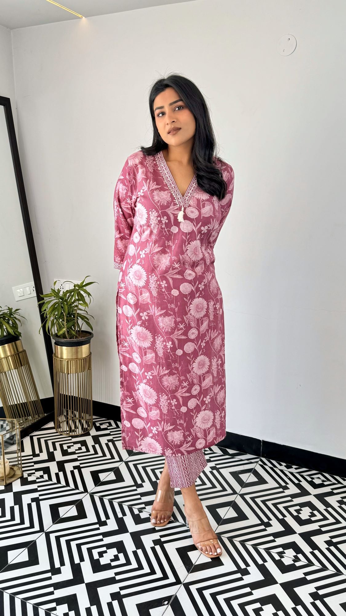 Soft Cotton Office Mauve Kurta Set