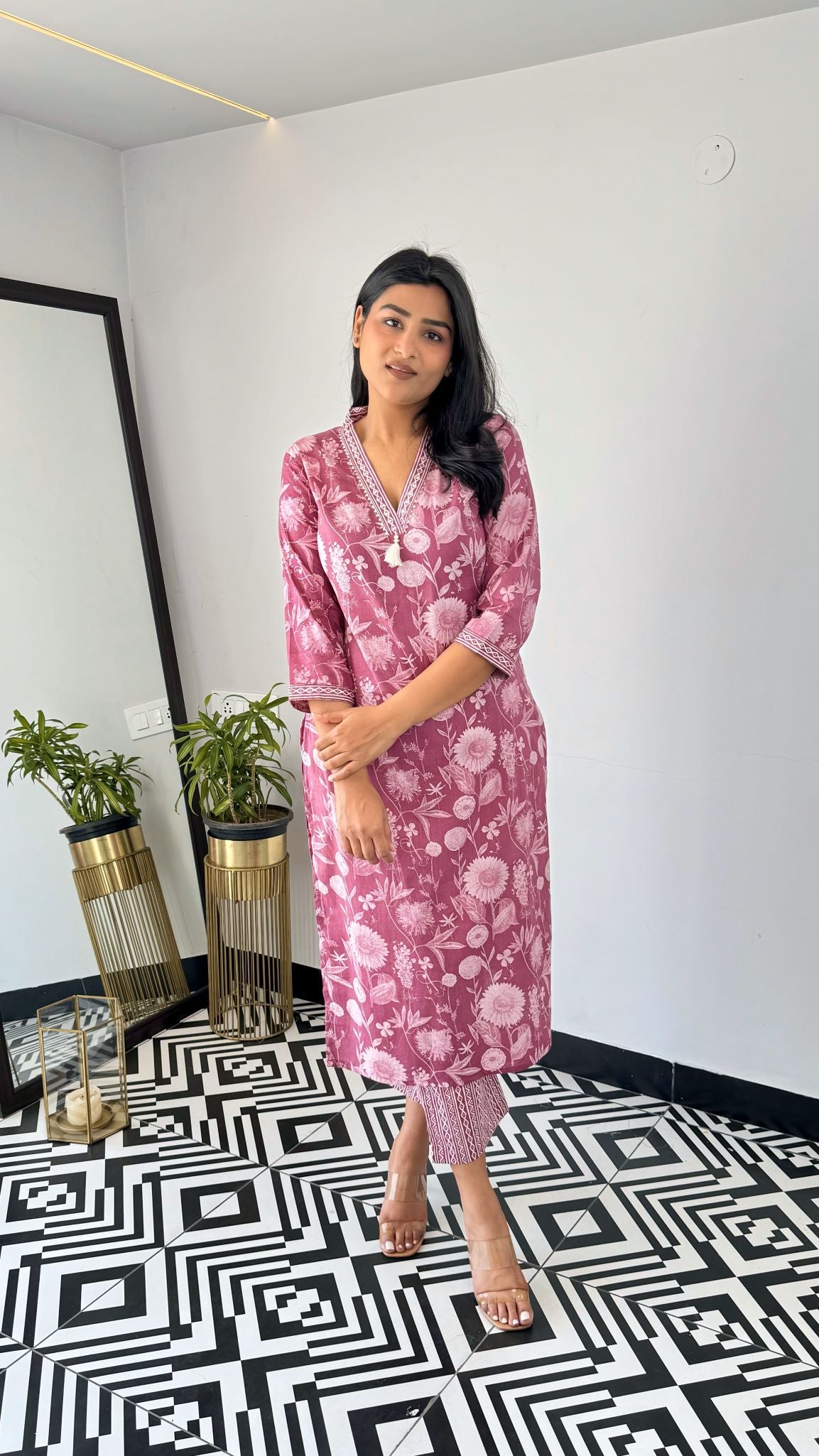 Soft Cotton Office Mauve Kurta Set