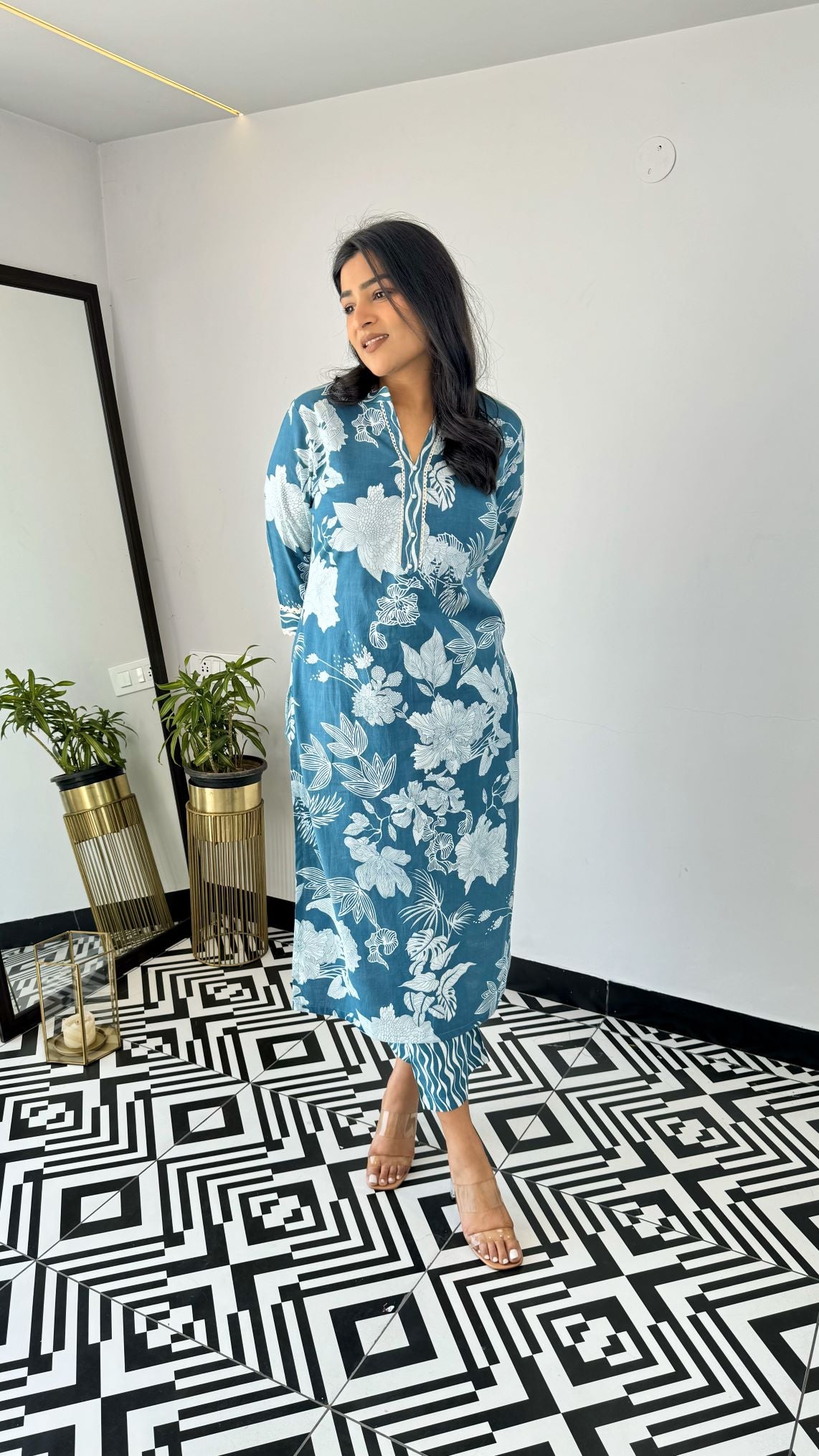 Soft Cotton Office Blue Kurta Set