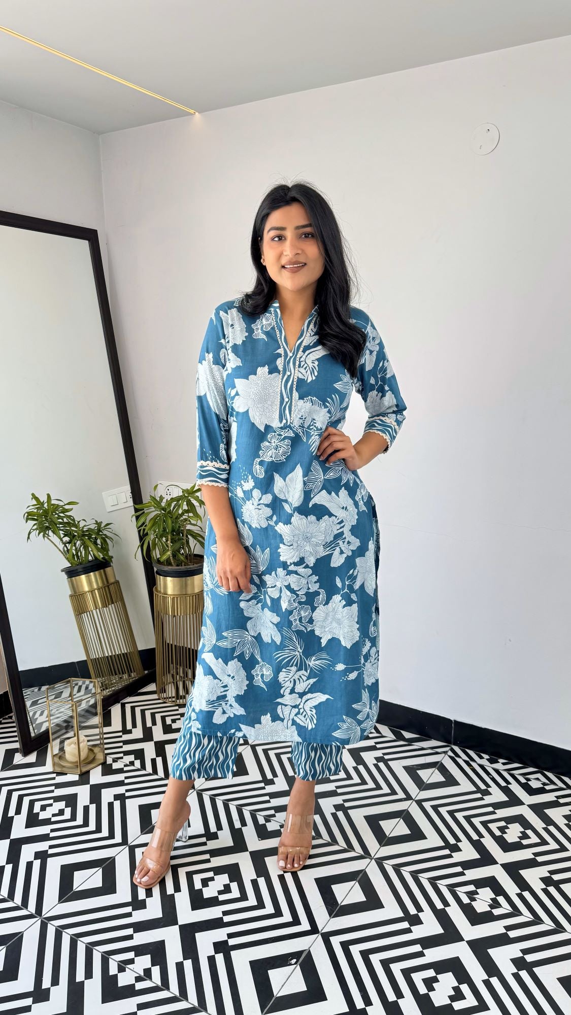 Soft Cotton Office Blue Kurta Set