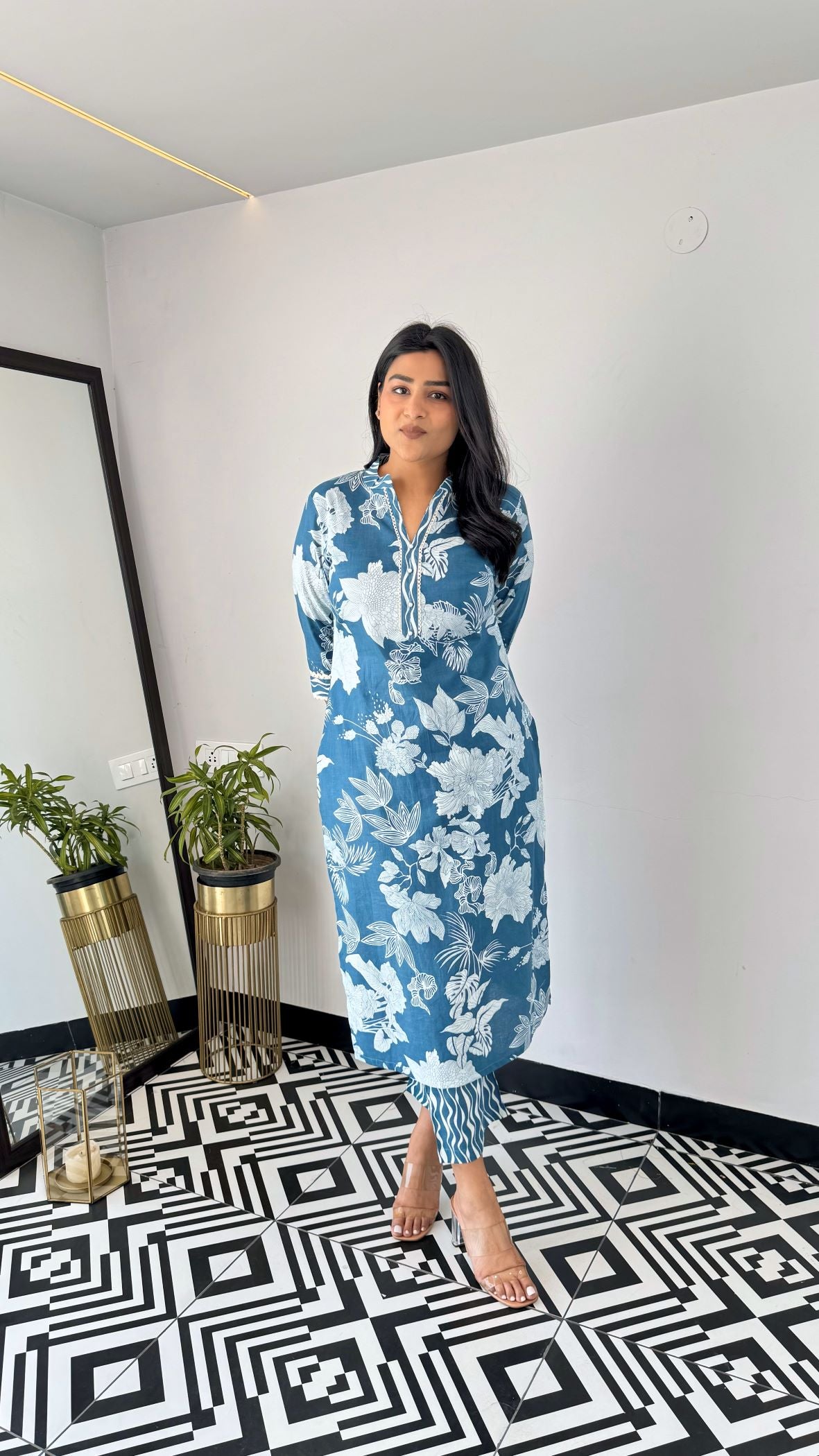 Soft Cotton Office Blue Kurta Set