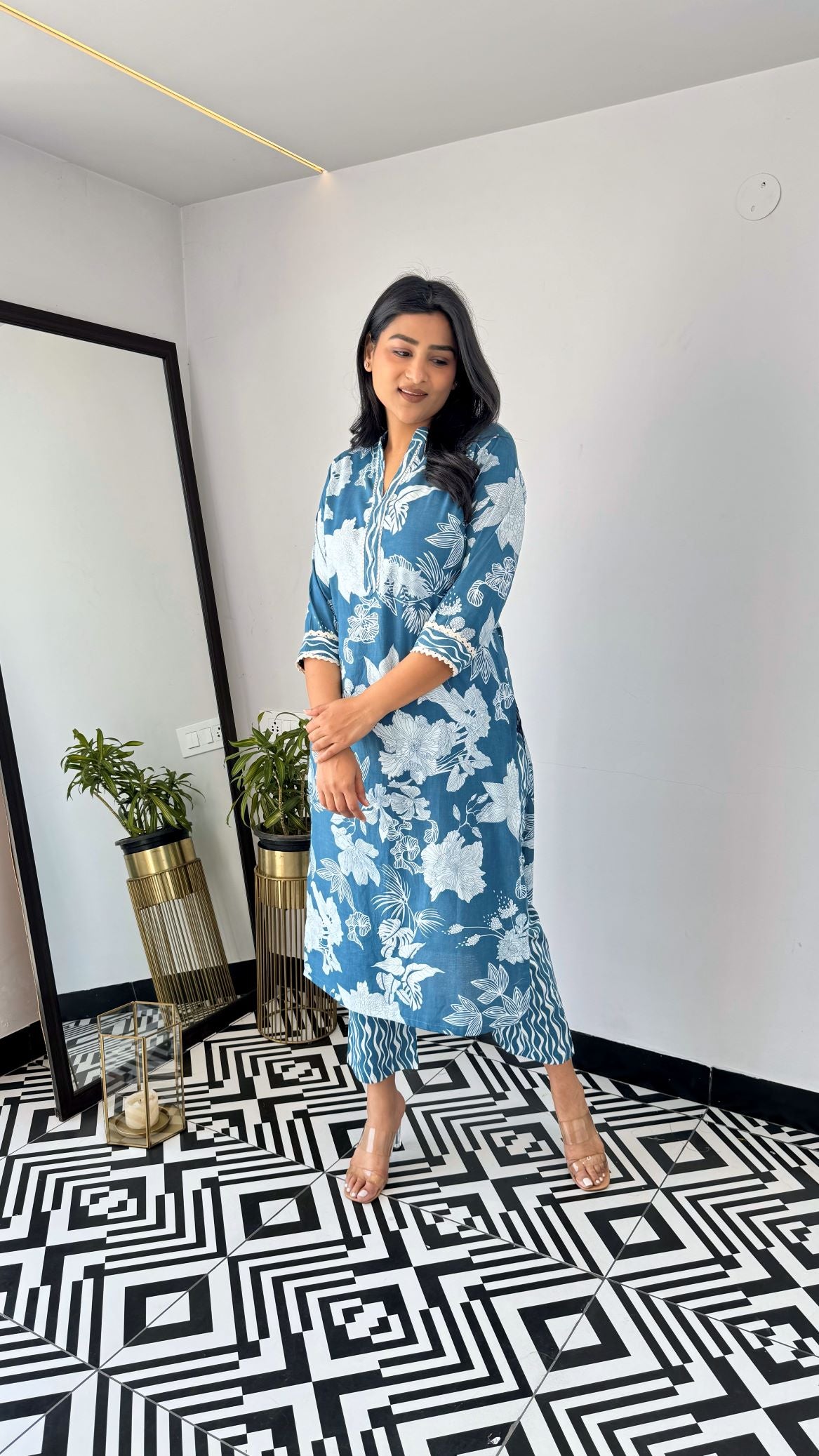 Soft Cotton Office Blue Kurta Set