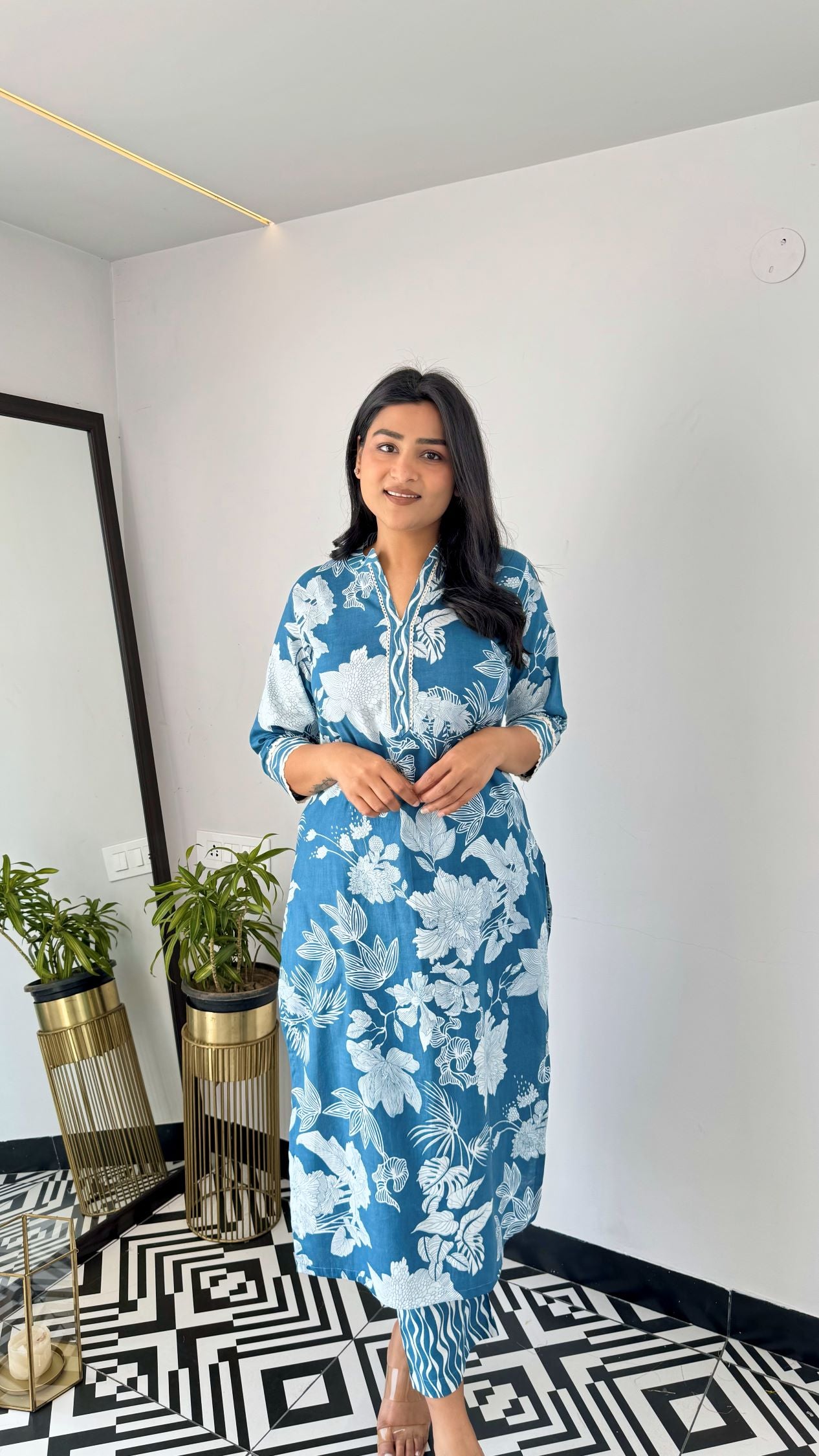 Soft Cotton Office Blue Kurta Set
