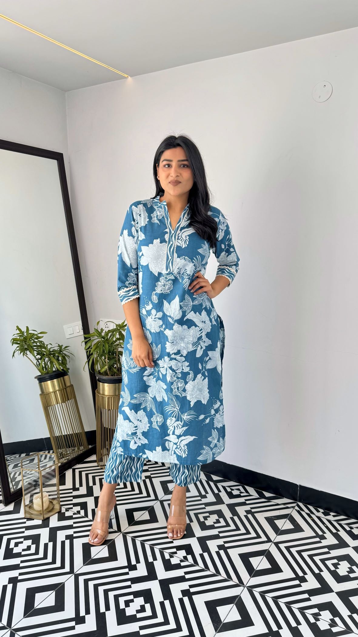 Soft Cotton Office Blue Kurta Set