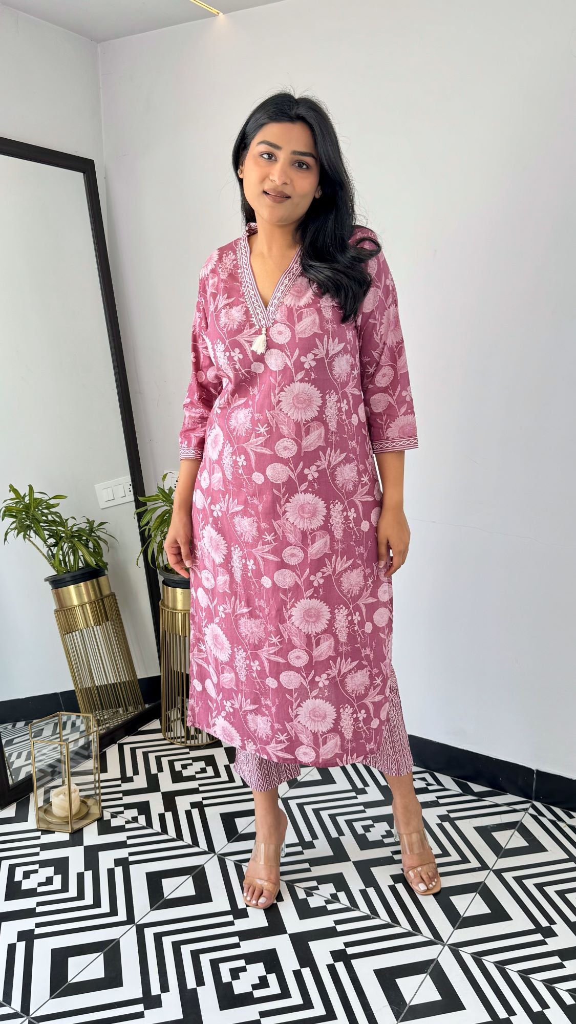 Soft Cotton Office Mauve Kurta Set