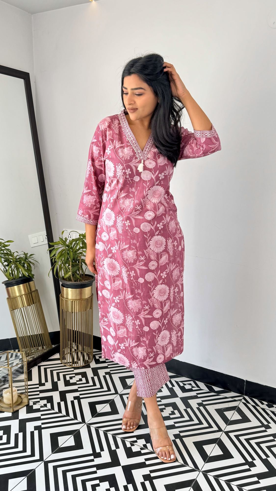 Soft Cotton Office Mauve Kurta Set