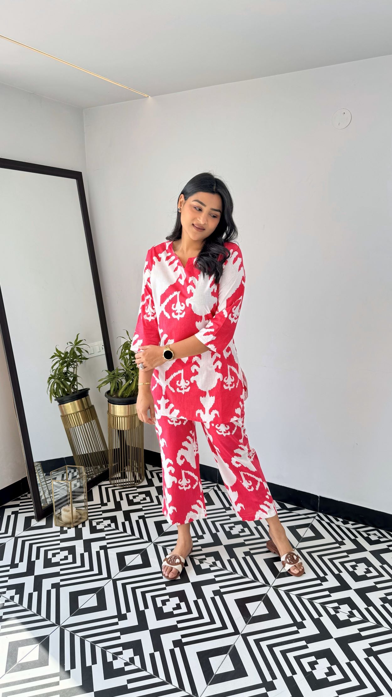 Pink Ikkat Short Cotton Cord Set