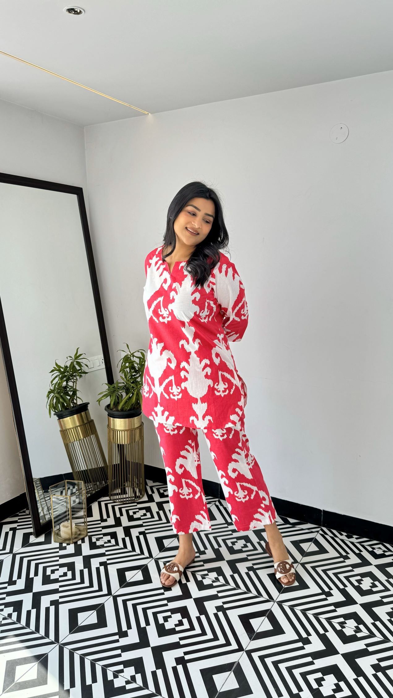 Pink Ikkat Short Cotton Cord Set