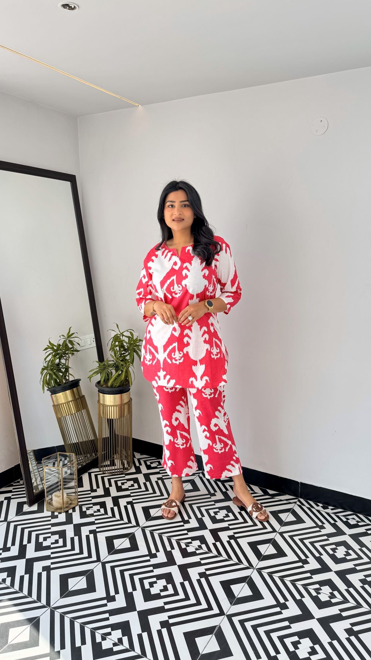 Pink Ikkat Short Cotton Cord Set