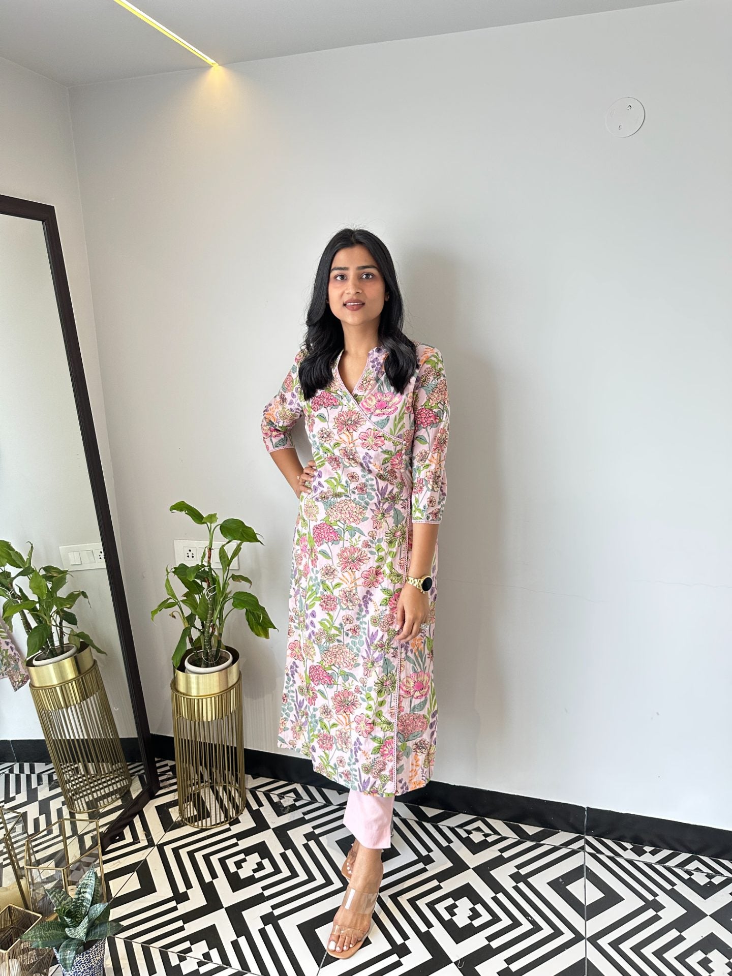 Pink Angrakha Kurta Set