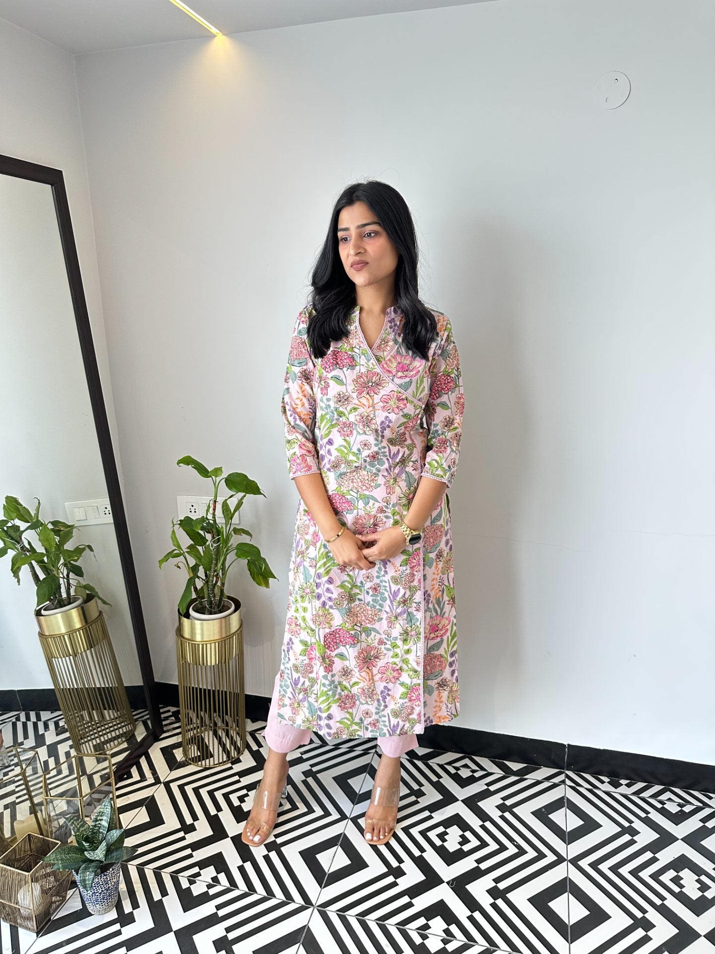 Pink Angrakha Kurta Set