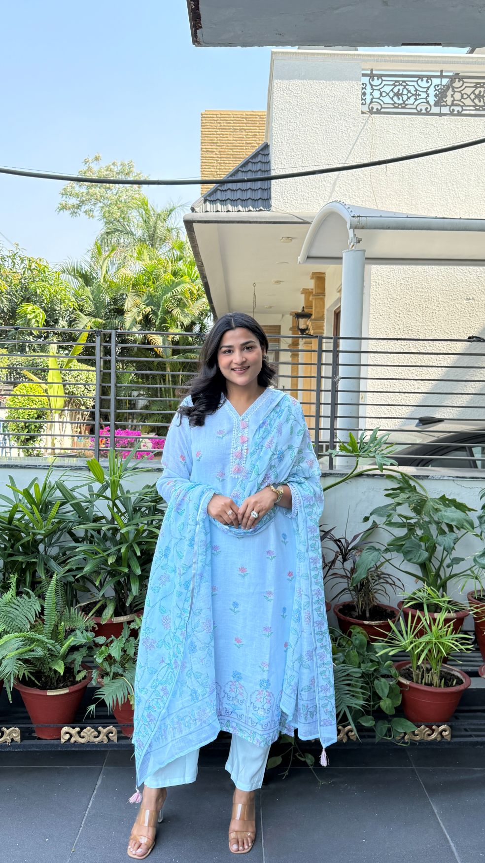 Powder Blue Pure Linen Suit Set