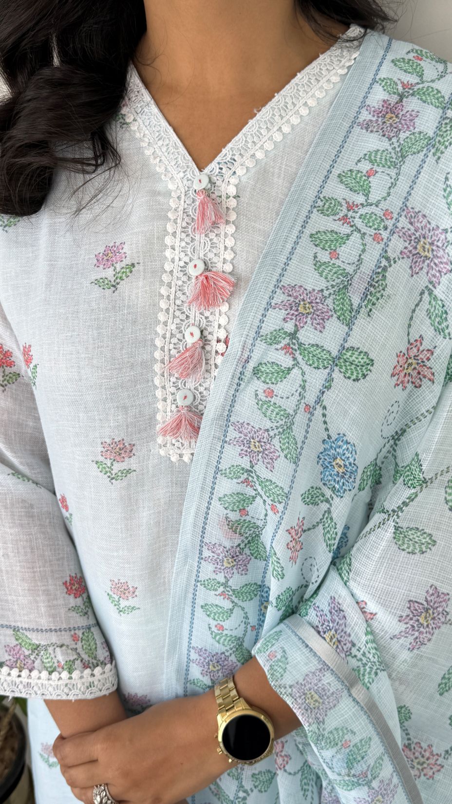 Powder Blue Pure Linen Suit Set