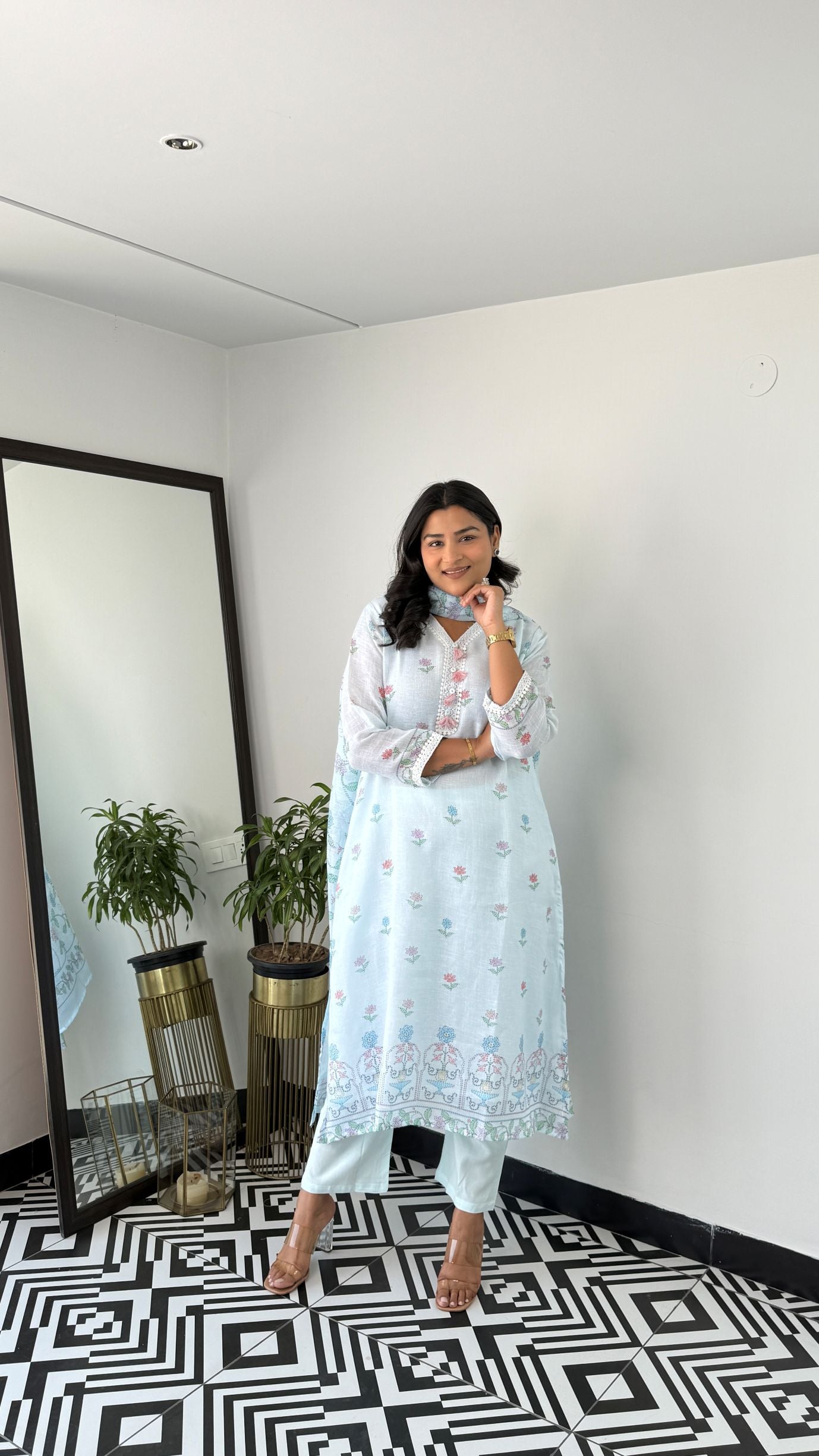 Powder Blue Pure Linen Suit Set
