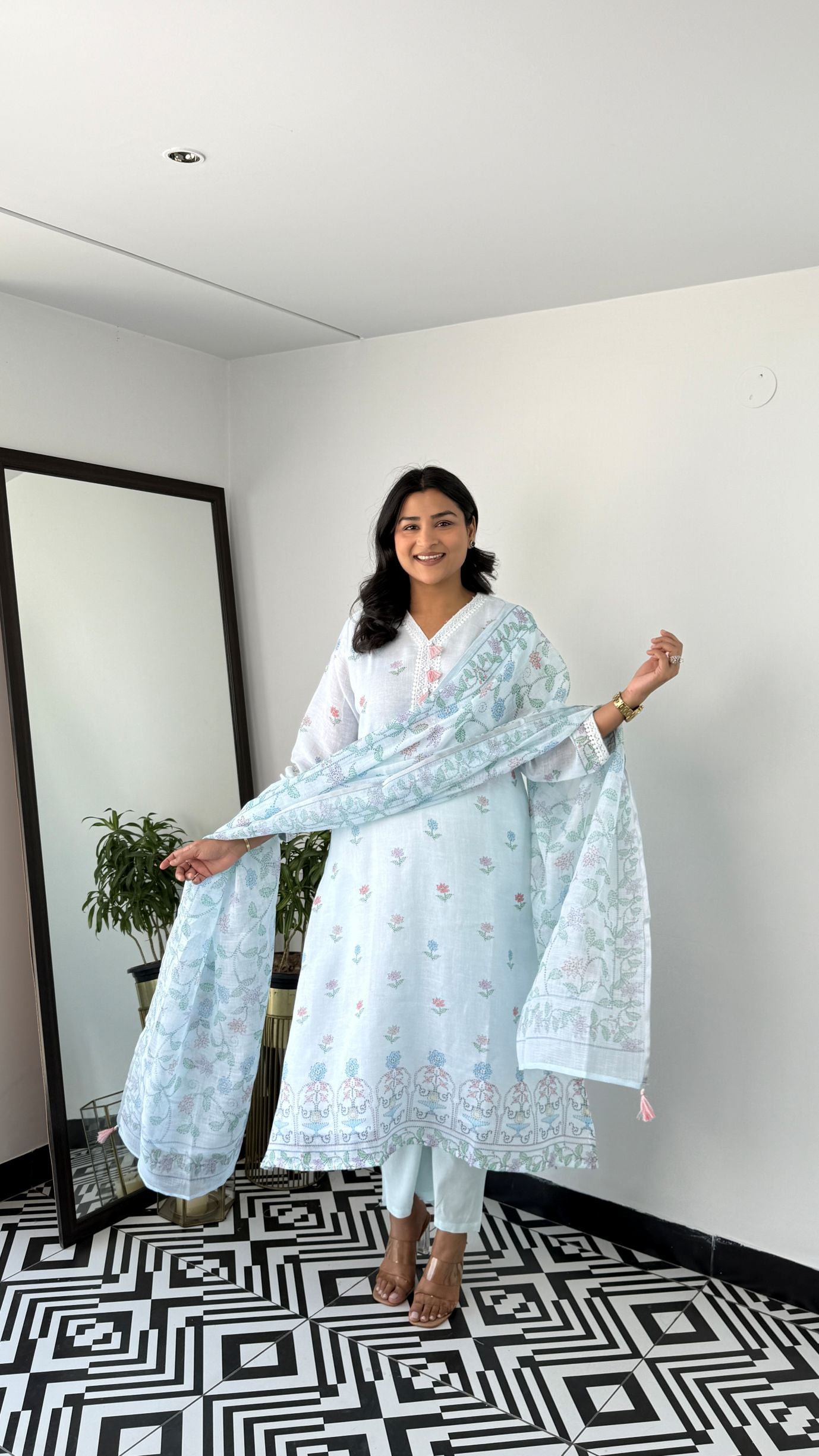 Powder Blue Pure Linen Suit Set