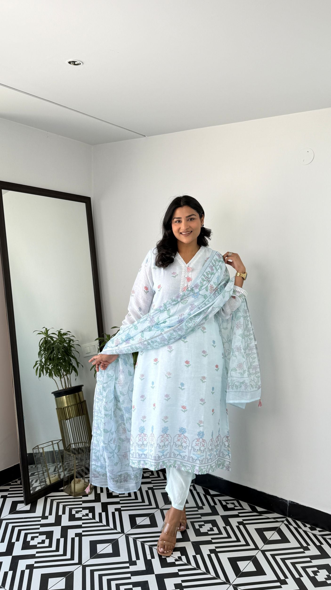 Powder Blue Pure Linen Suit Set