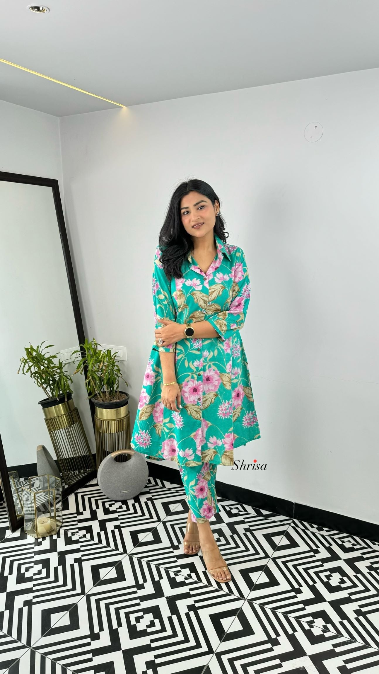 Printed Firozi Cotton Cord Set