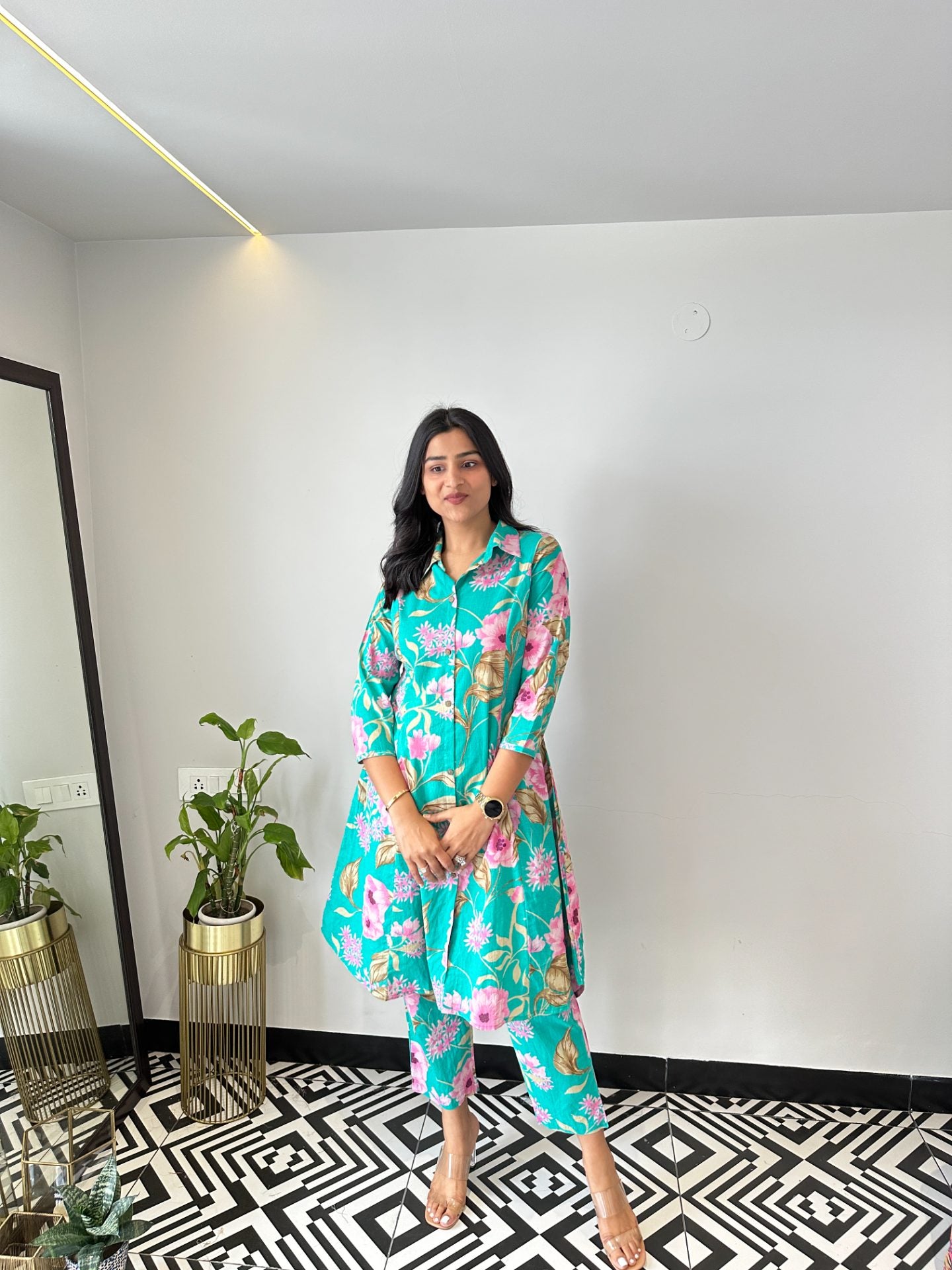 Printed Firozi Cotton Cord Set