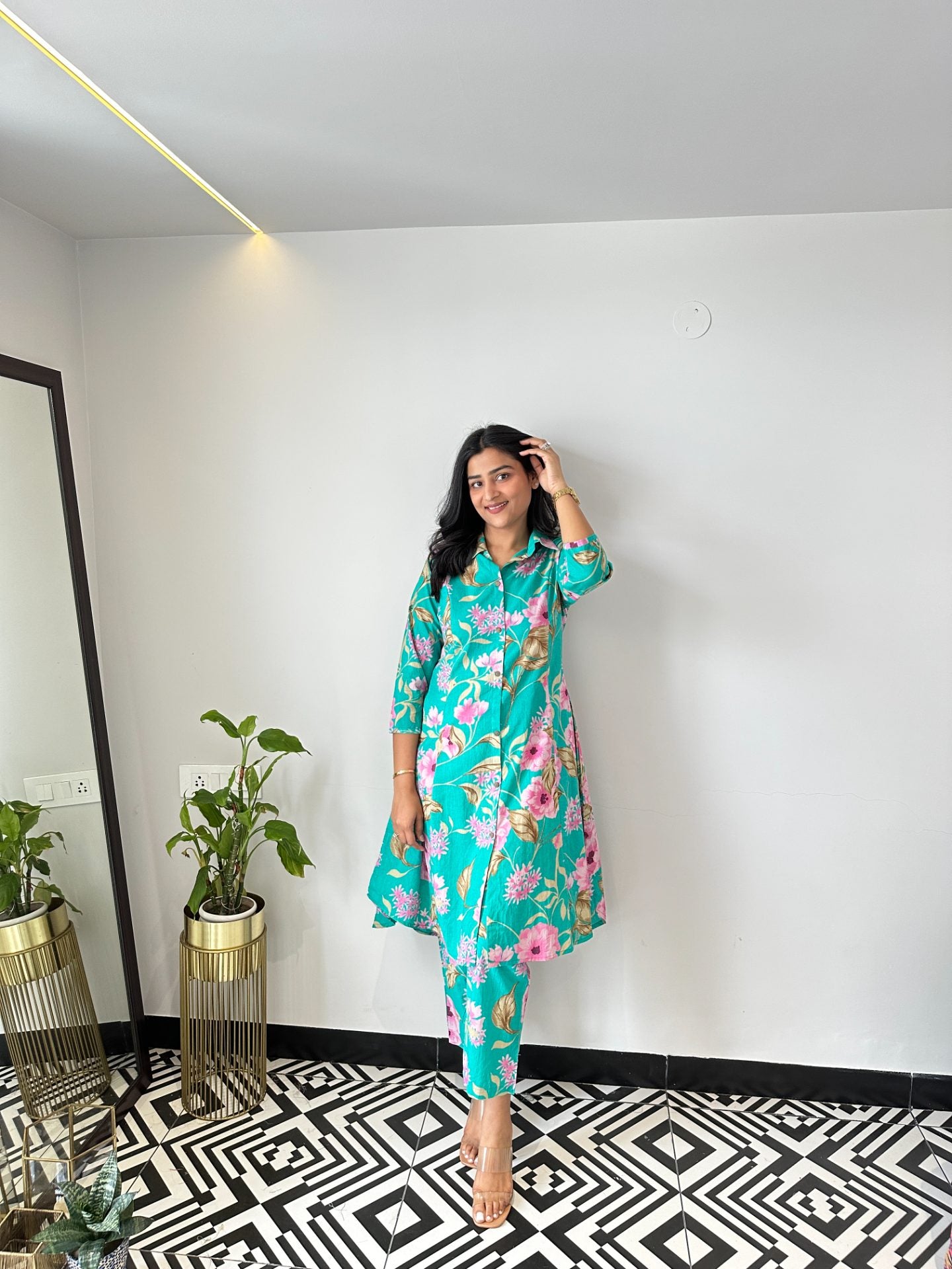 Printed Firozi Cotton Cord Set