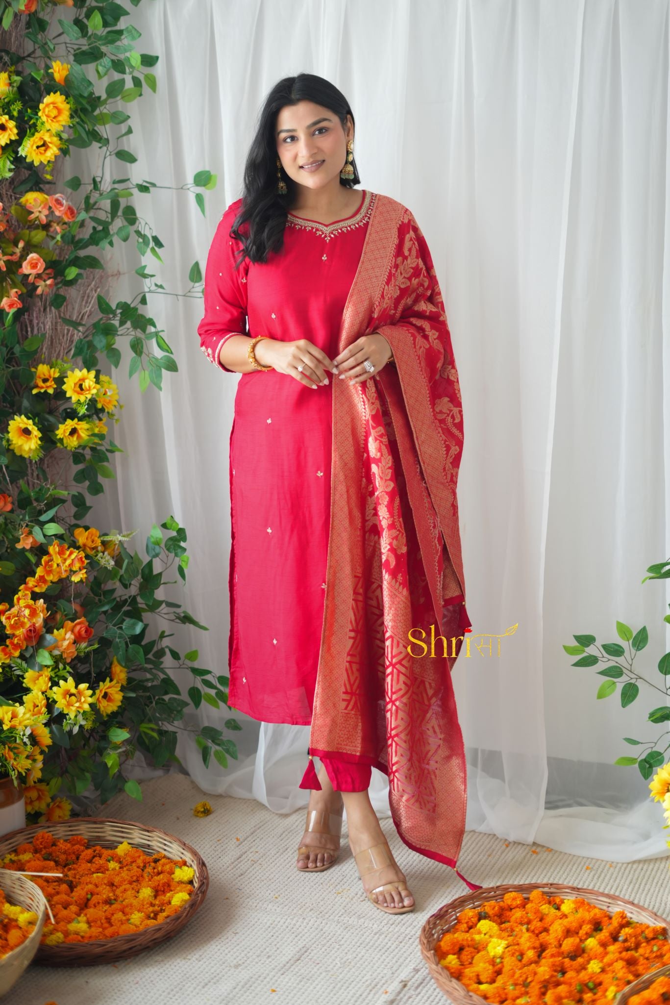 Red Dabka Suit Set