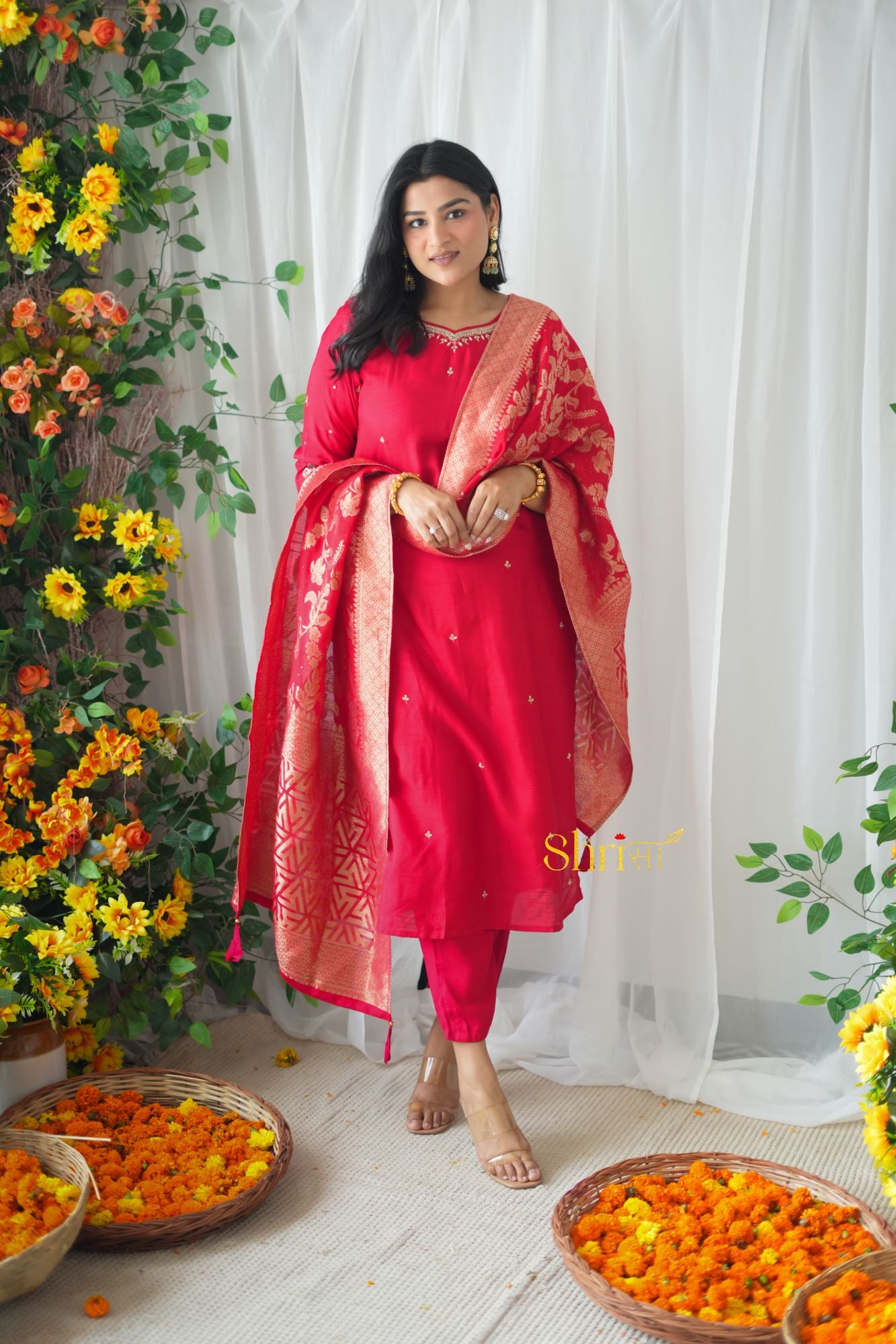 Red Dabka Suit Set