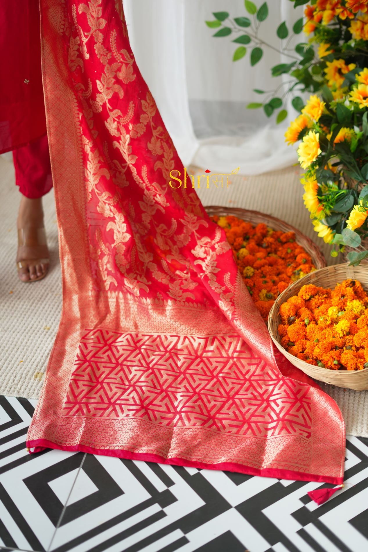 Red Dabka Suit Set