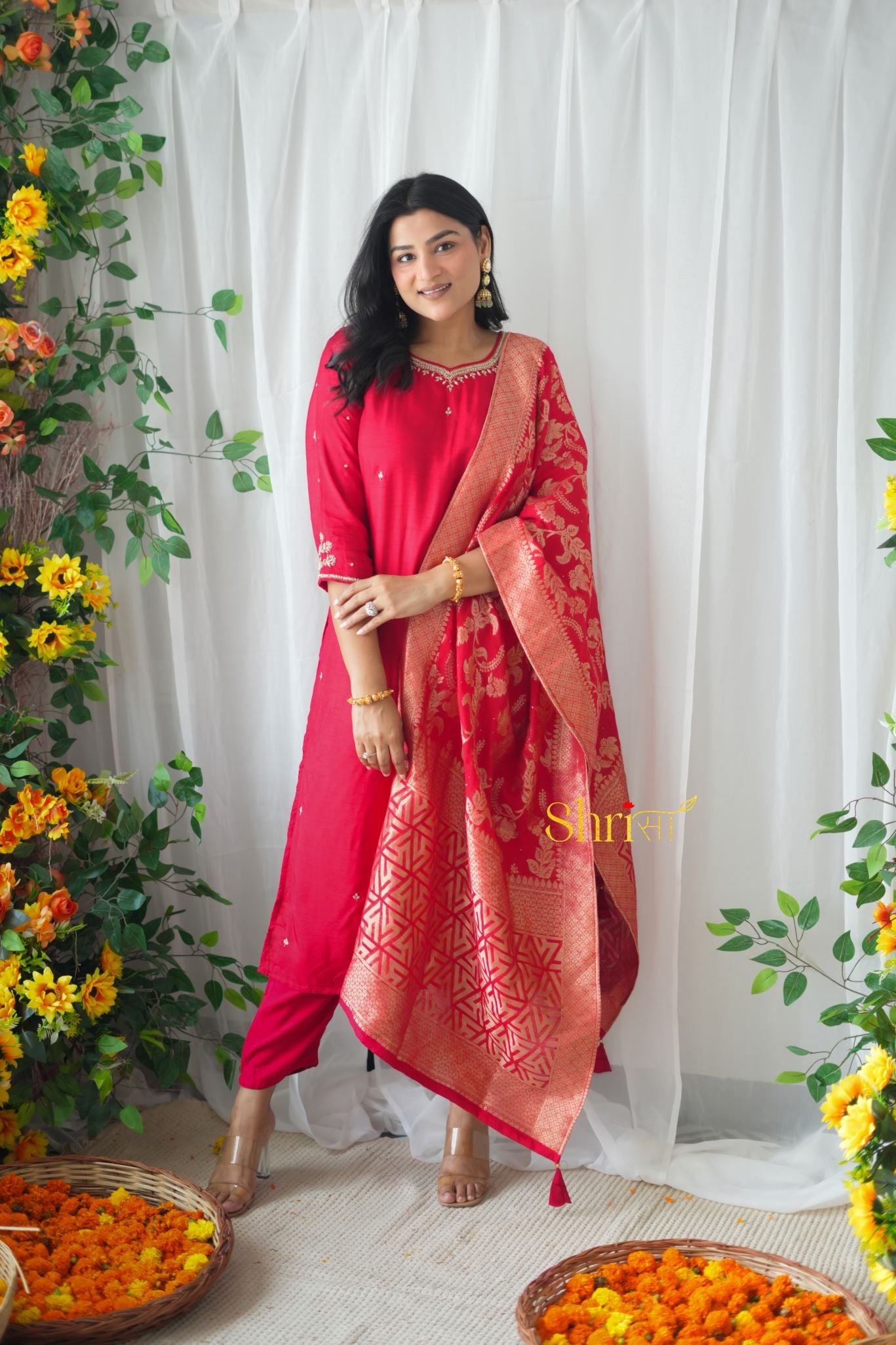 Red Dabka Suit Set