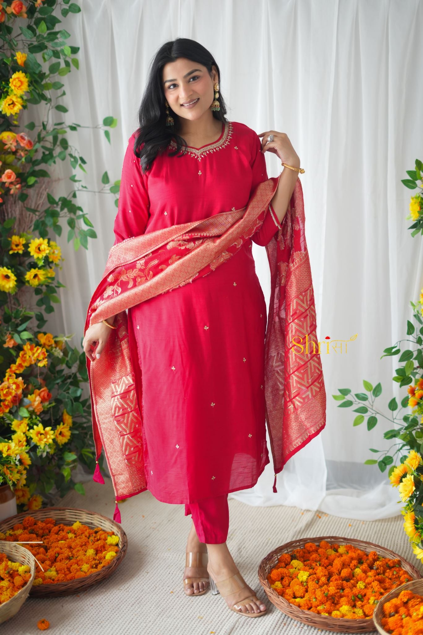 Red Dabka Suit Set