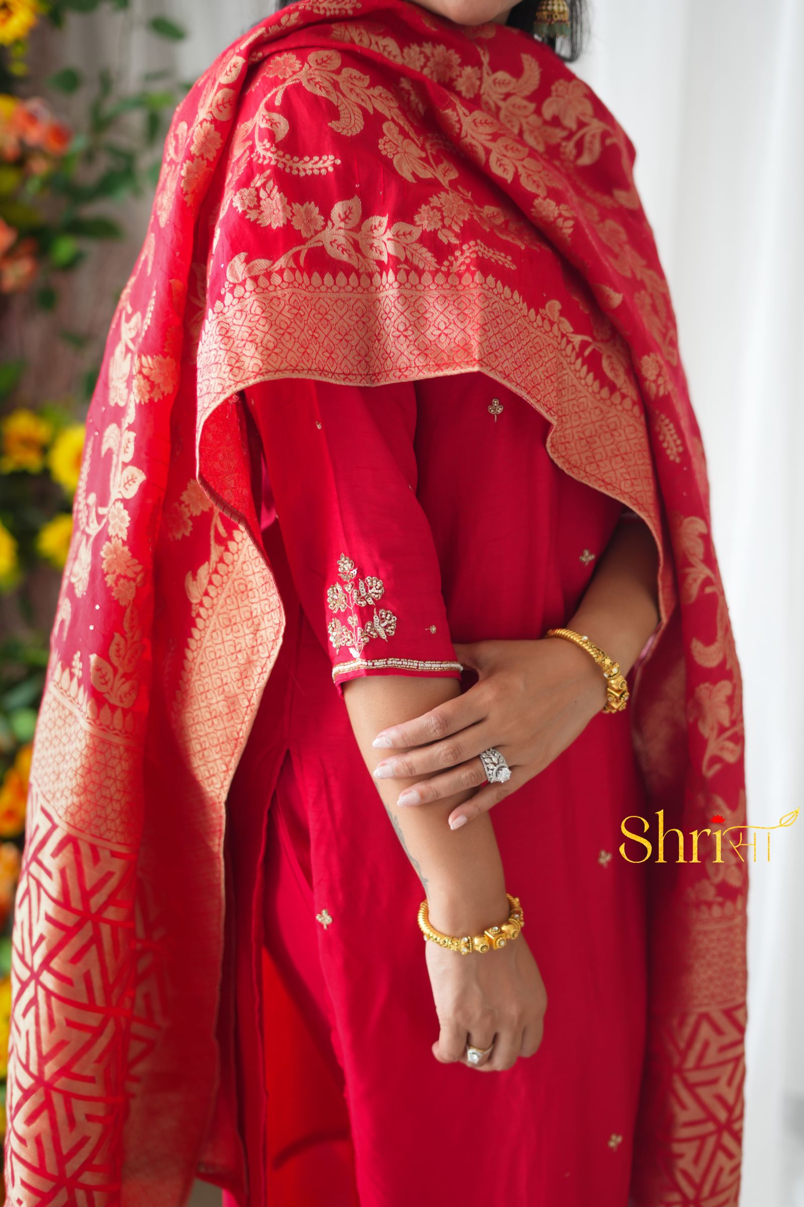 Red Dabka Suit Set
