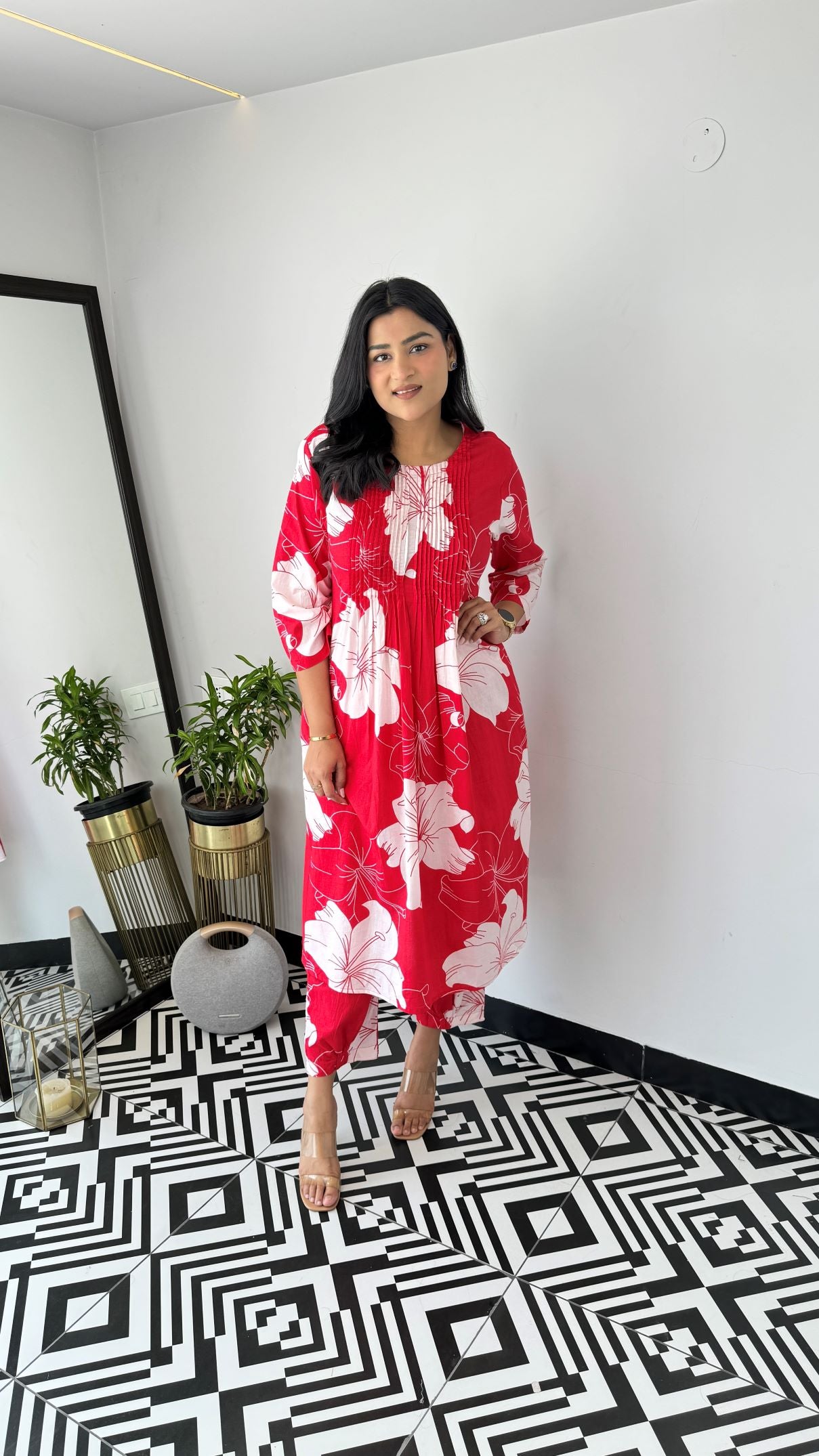 Pintex Red Kurta Pants