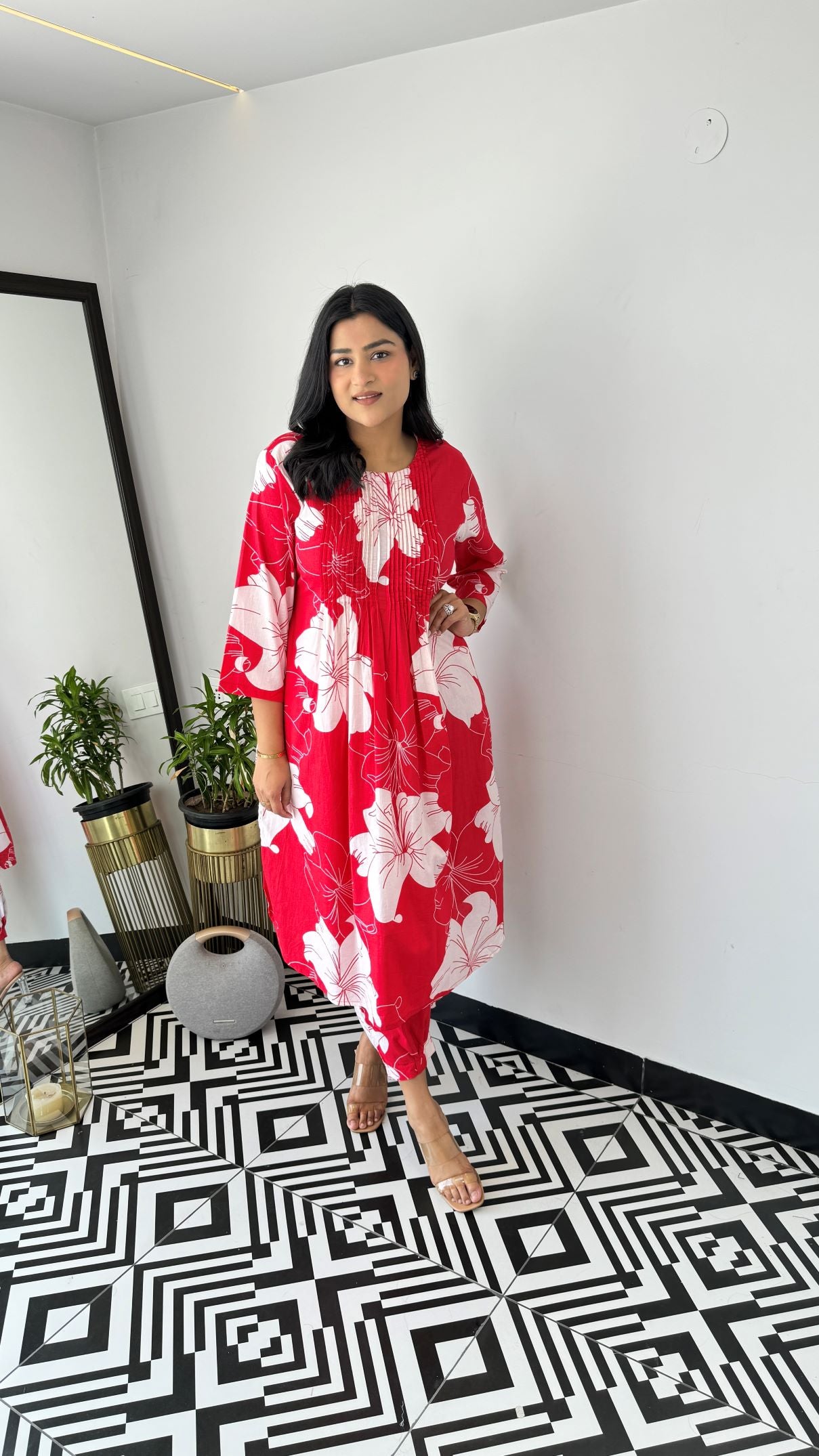 Pintex Red Kurta Pants