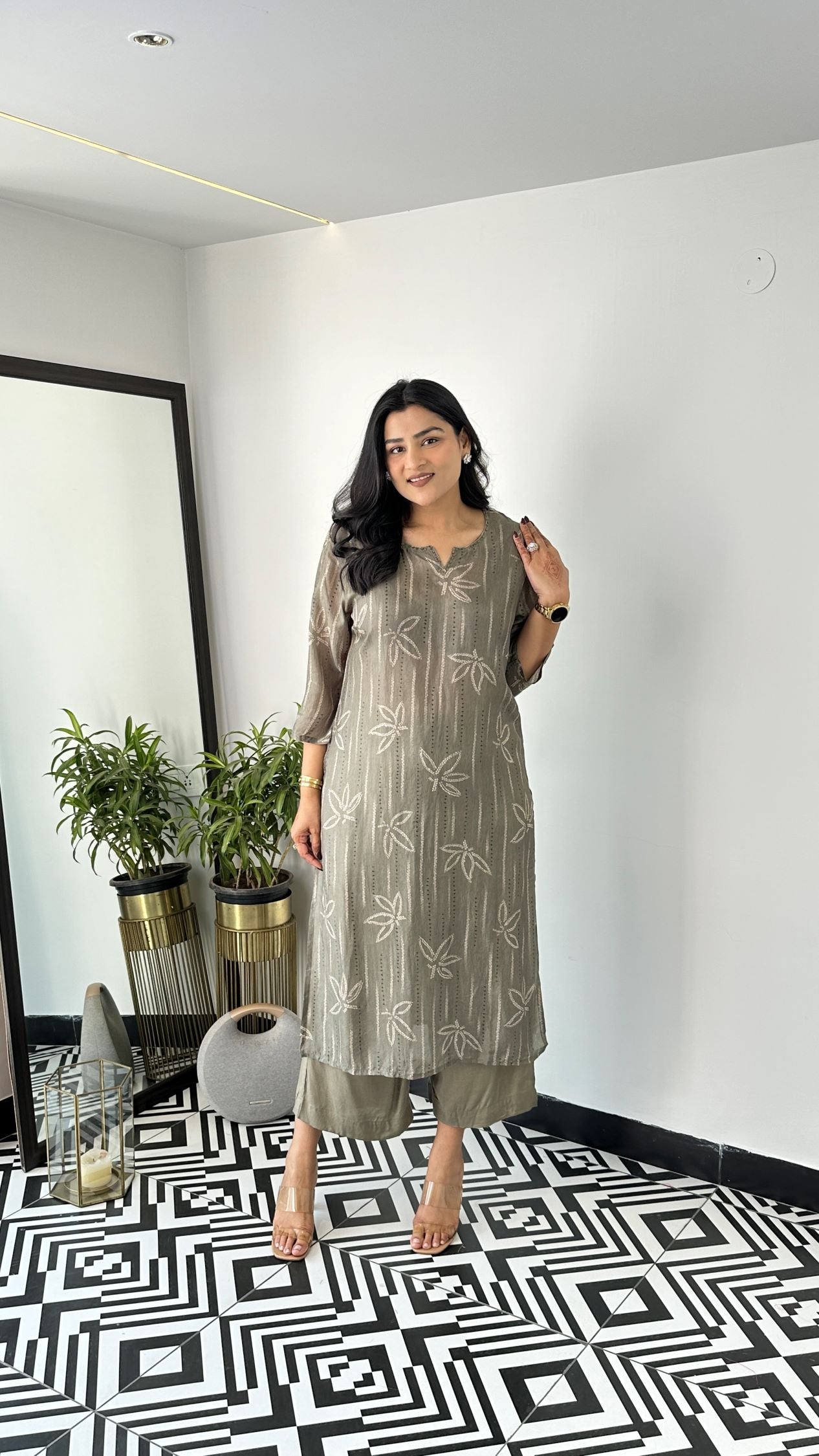 SAANJH Dusty Green Kurta Set