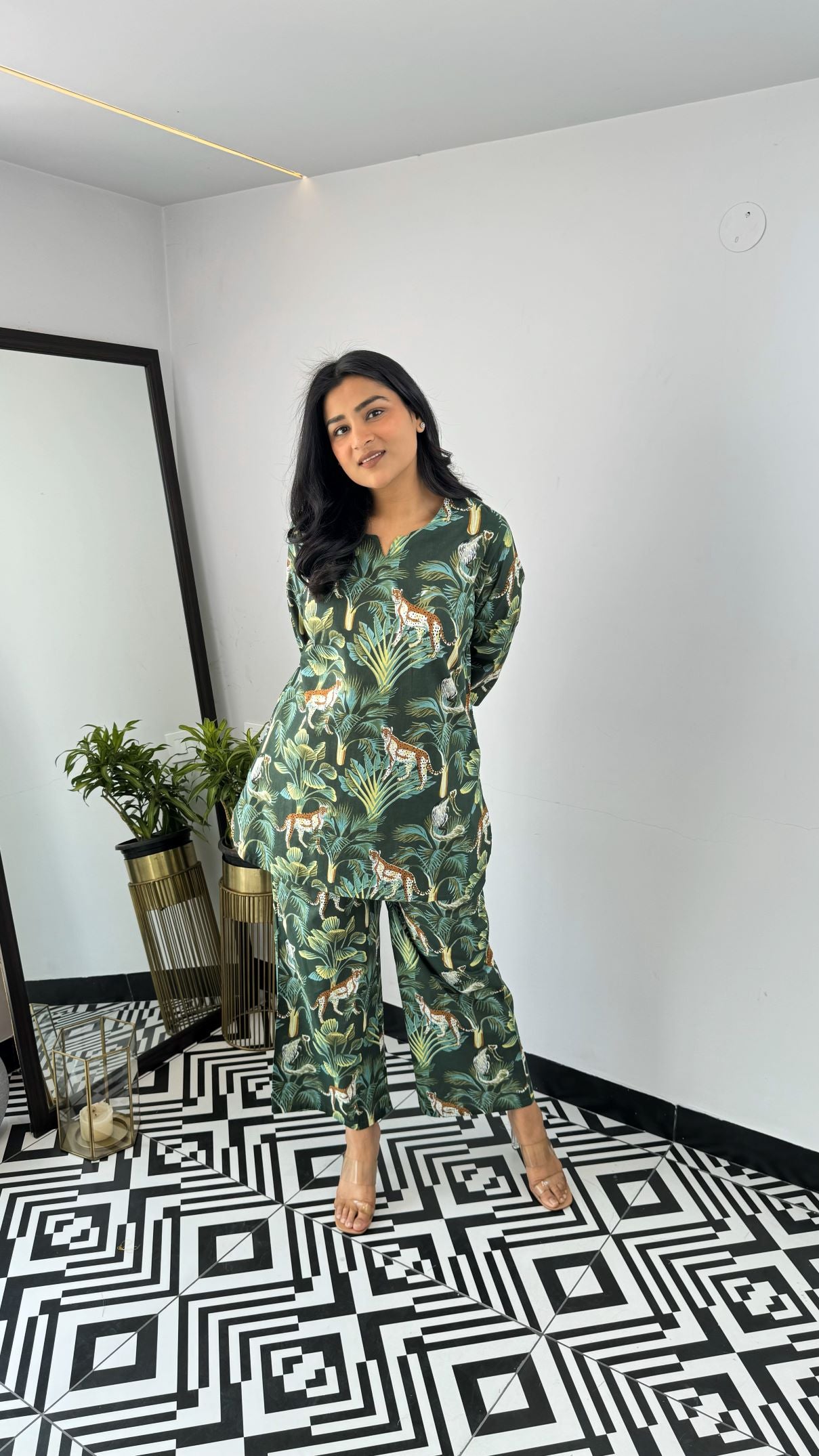 Green Panther Short Cotton Cord Set